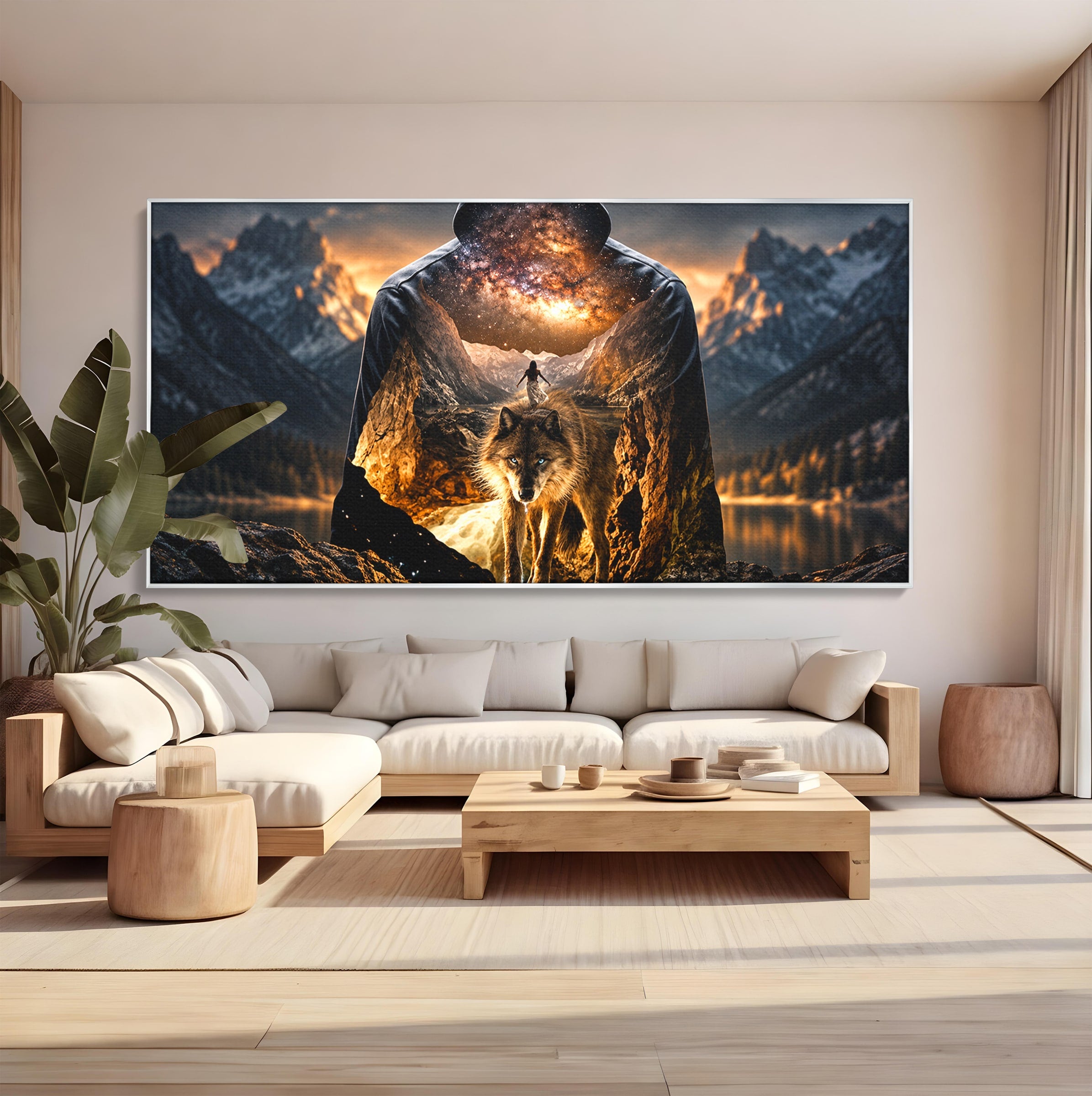 Tablou Canvas Premium LuxCanva® U1056, Lupul Cosmic, Cosmos, Munti, Aventura, Mister, Lup,  Living, Culori Vibrante