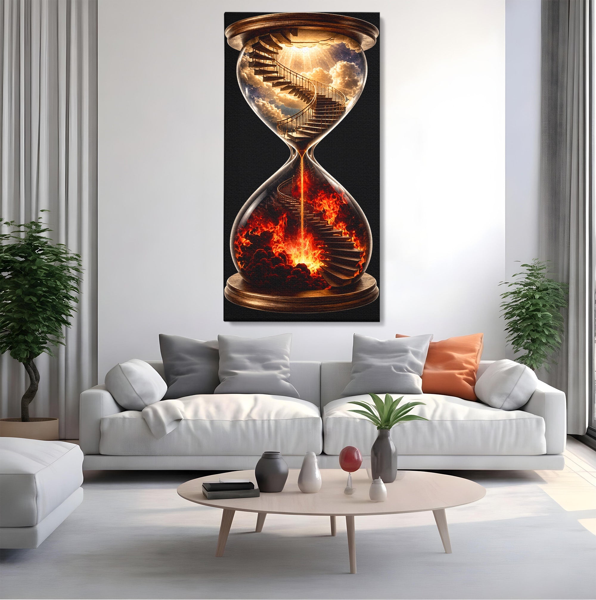 Tablou Canvas Premium LuxCanva® U1058, Scara Spre Cer, Nisip, Cer, Foc, Scara, Living, Culori Vibrante
