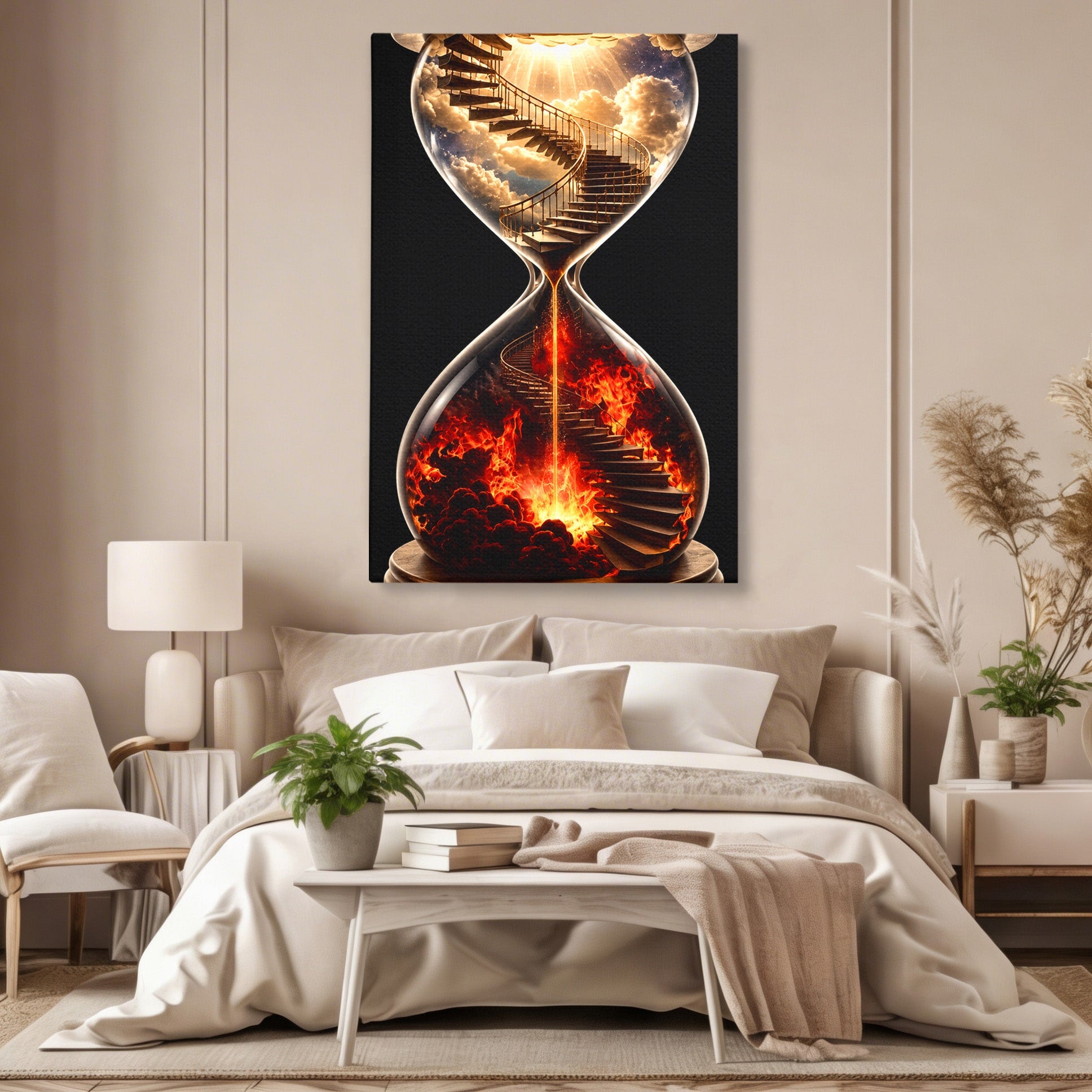 Tablou Canvas Premium LuxCanva® U1058, Scara Spre Cer, Nisip, Cer, Foc, Scara, Living, Culori Vibrante