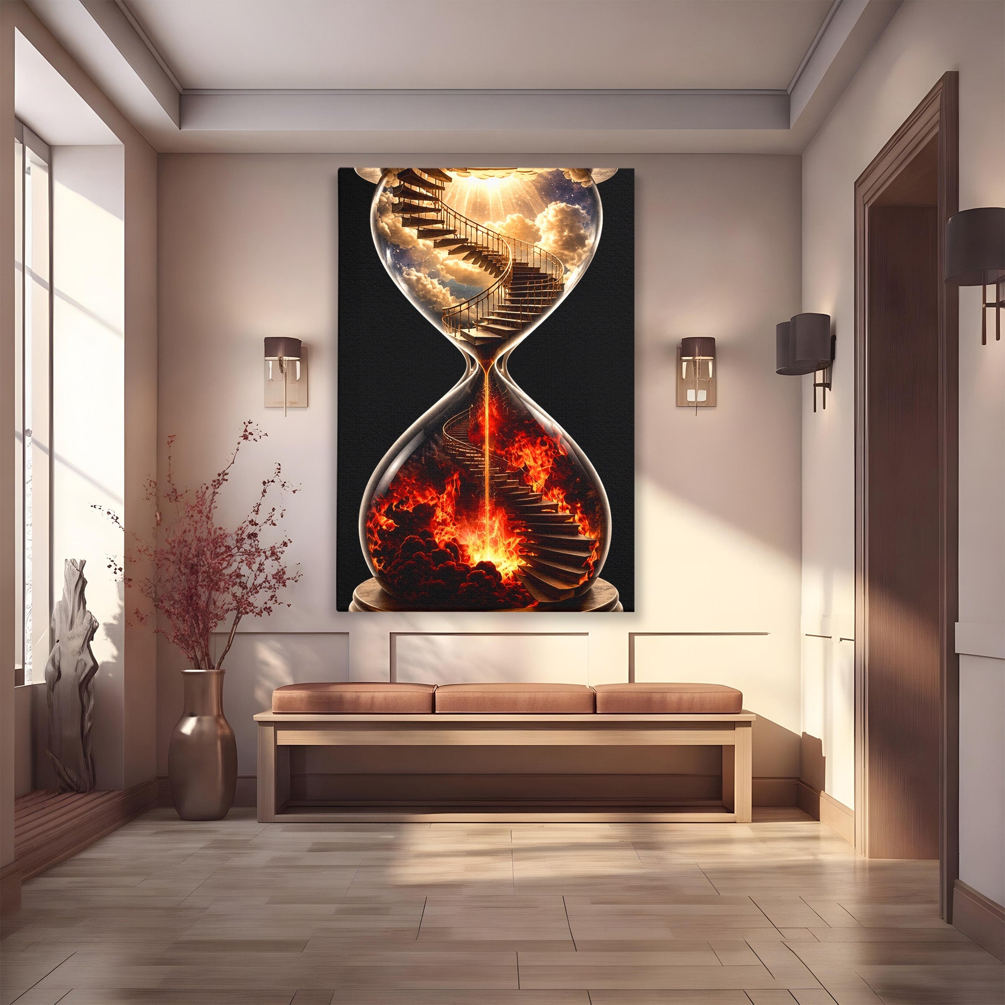 Tablou Canvas Premium LuxCanva® U1058, Scara Spre Cer, Nisip, Cer, Foc, Scara, Living, Culori Vibrante