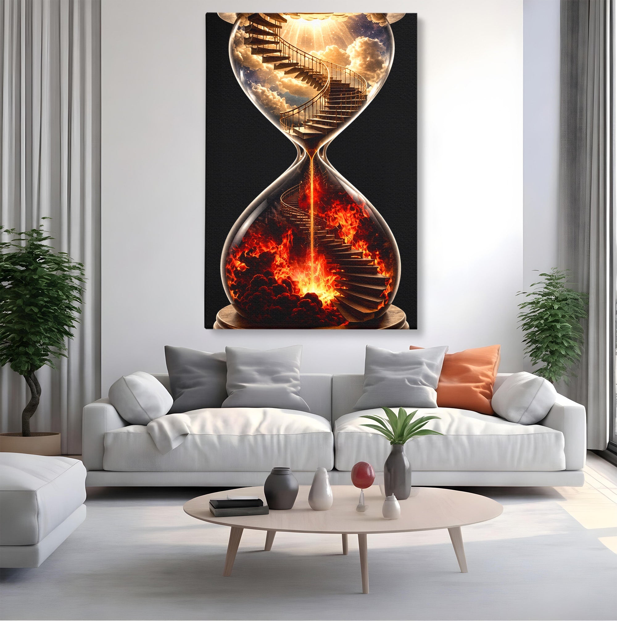 Tablou Canvas Premium LuxCanva® U1058, Scara Spre Cer, Nisip, Cer, Foc, Scara, Living, Culori Vibrante