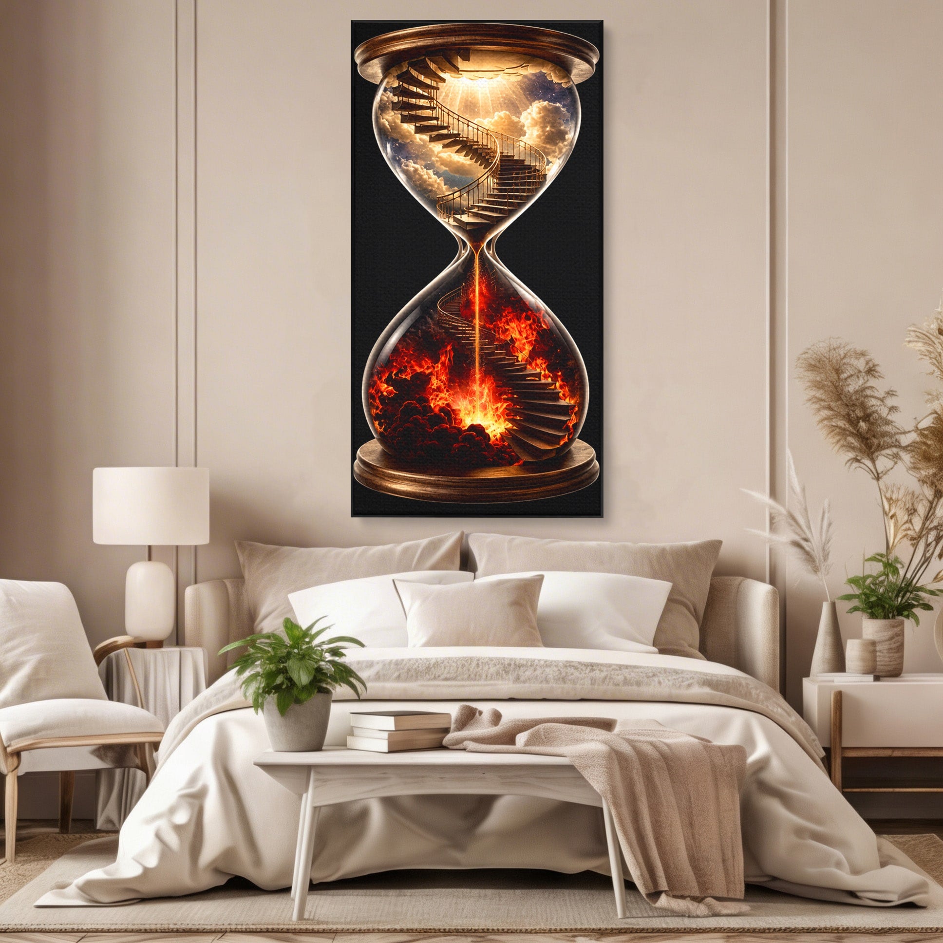 Tablou Canvas Premium LuxCanva® U1058, Scara Spre Cer, Nisip, Cer, Foc, Scara, Living, Culori Vibrante