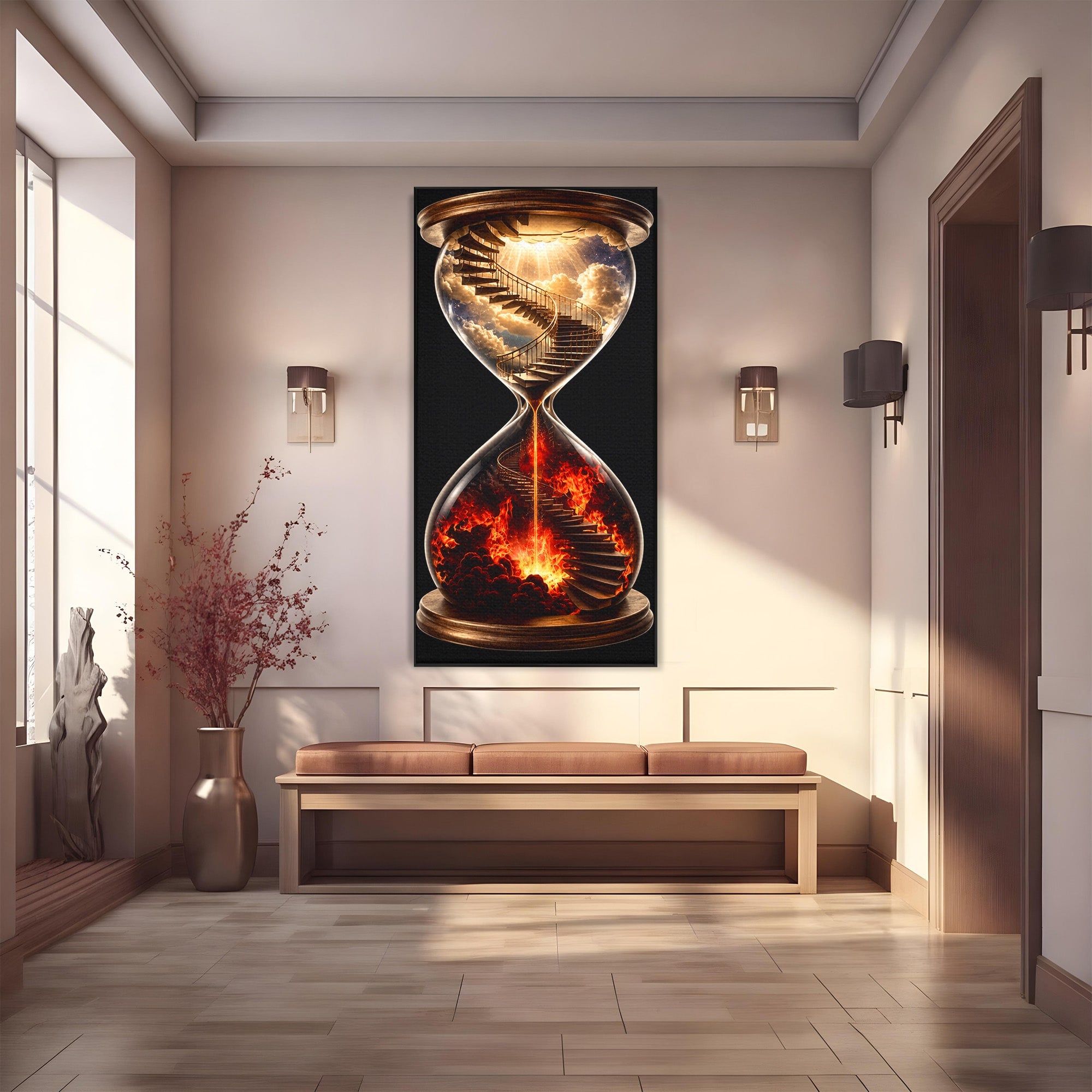 Tablou Canvas Premium LuxCanva® U1058, Scara Spre Cer, Nisip, Cer, Foc, Scara, Living, Culori Vibrante