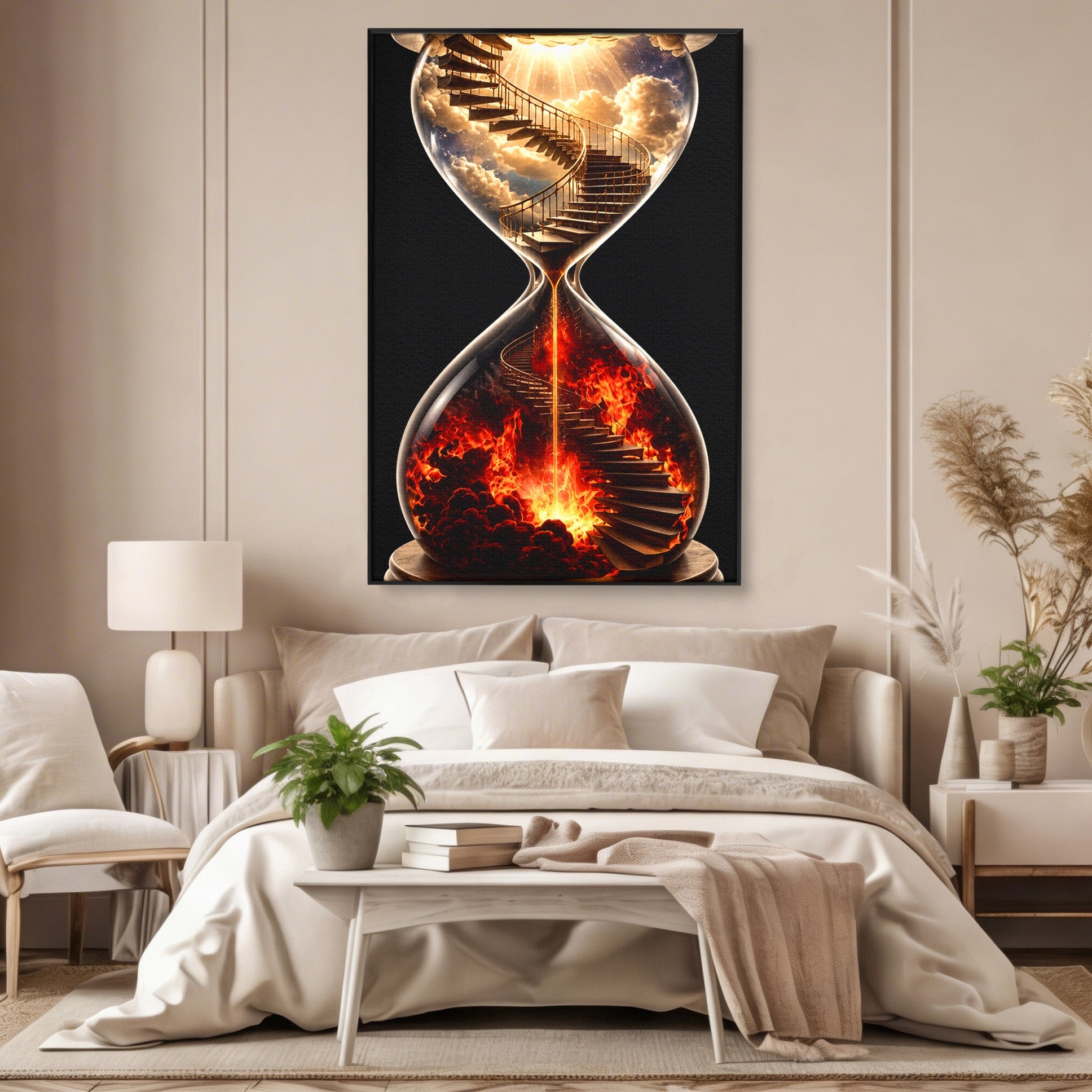 Tablou Canvas Premium LuxCanva® U1058, Scara Spre Cer, Nisip, Cer, Foc, Scara, Living, Culori Vibrante