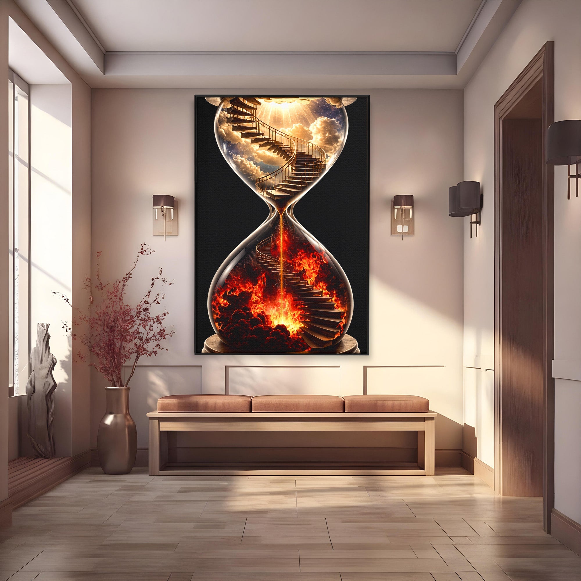 Tablou Canvas Premium LuxCanva® U1058, Scara Spre Cer, Nisip, Cer, Foc, Scara, Living, Culori Vibrante