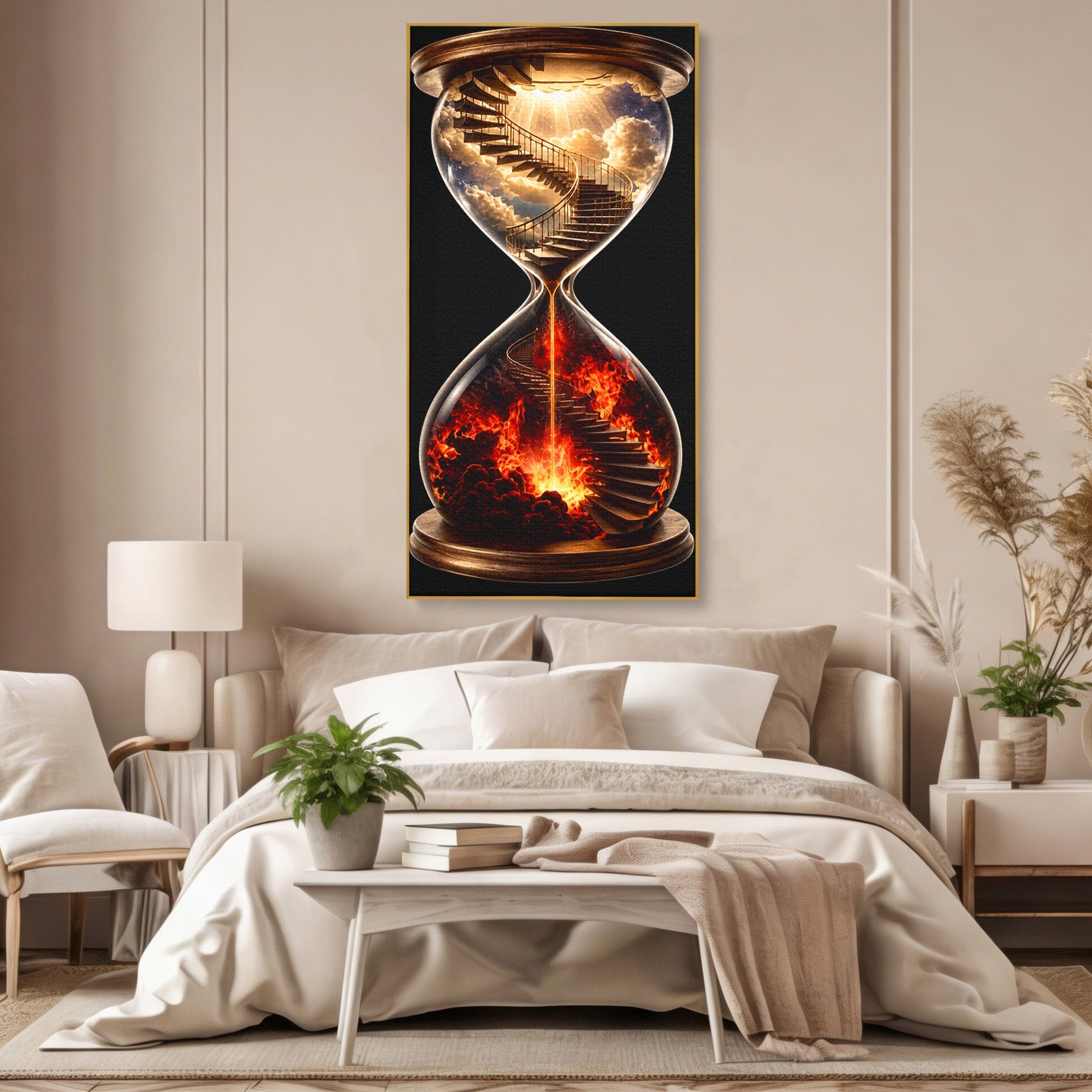 Tablou Canvas Premium LuxCanva® U1058, Scara Spre Cer, Nisip, Cer, Foc, Scara, Living, Culori Vibrante