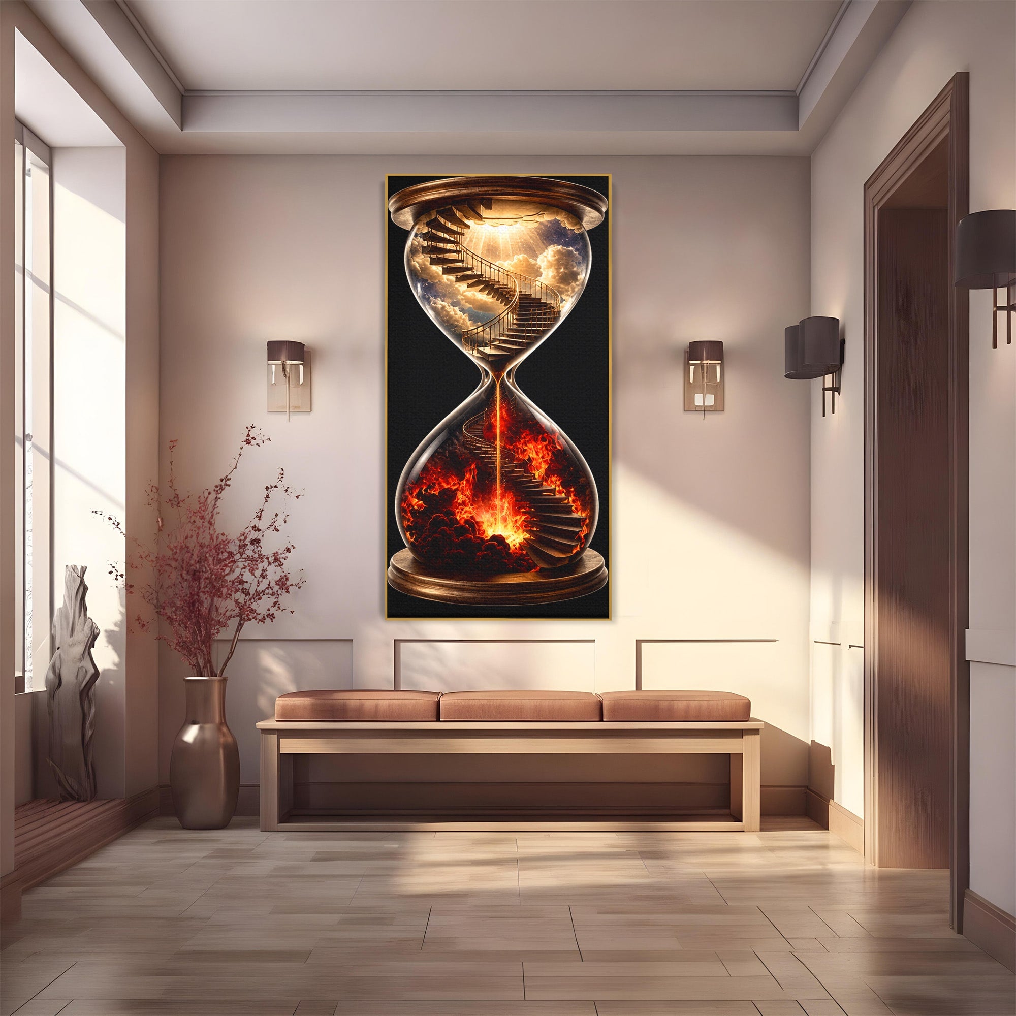Tablou Canvas Premium LuxCanva® U1058, Scara Spre Cer, Nisip, Cer, Foc, Scara, Living, Culori Vibrante