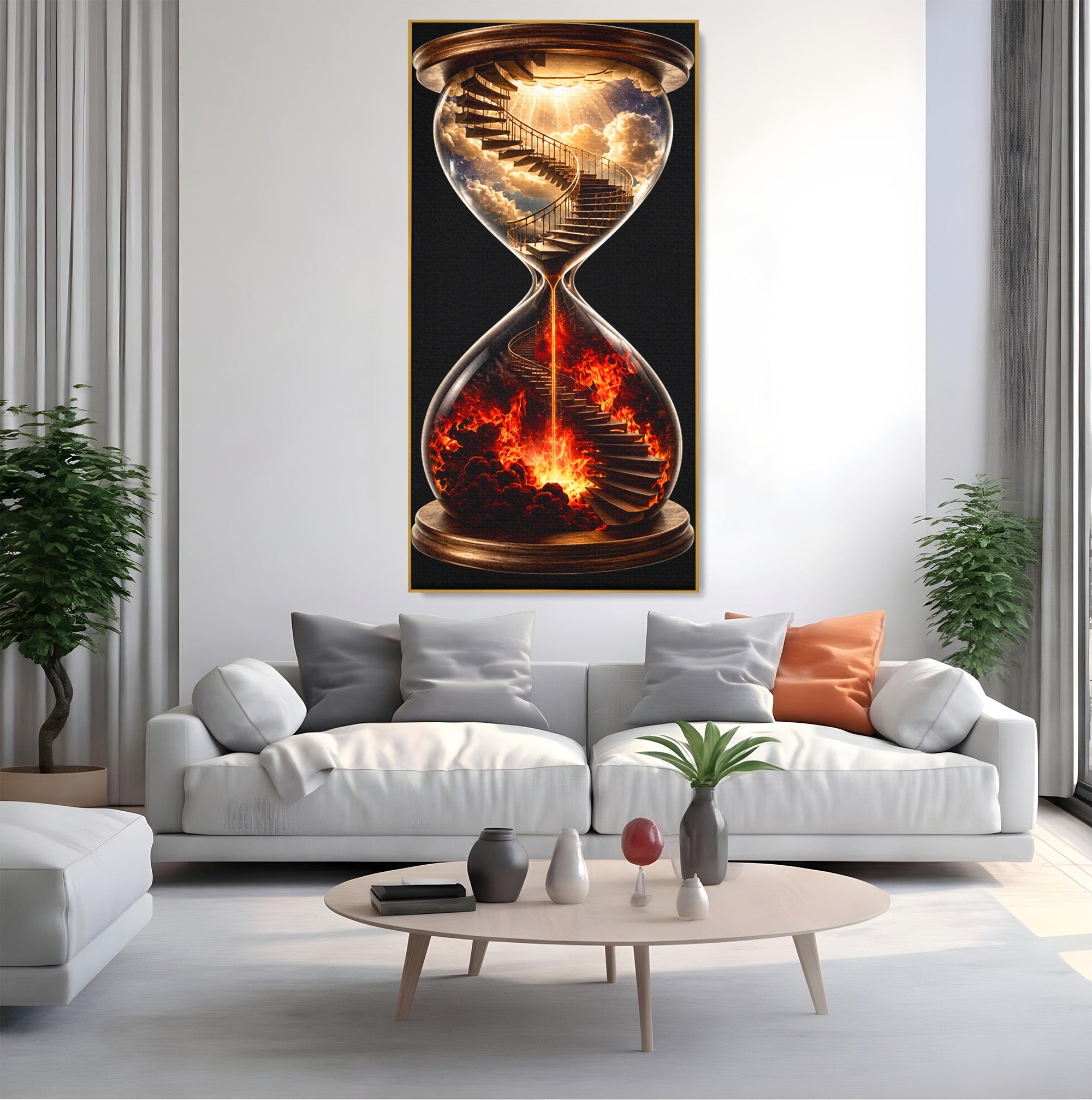 Tablou Canvas Premium LuxCanva® U1058, Scara Spre Cer, Nisip, Cer, Foc, Scara, Living, Culori Vibrante