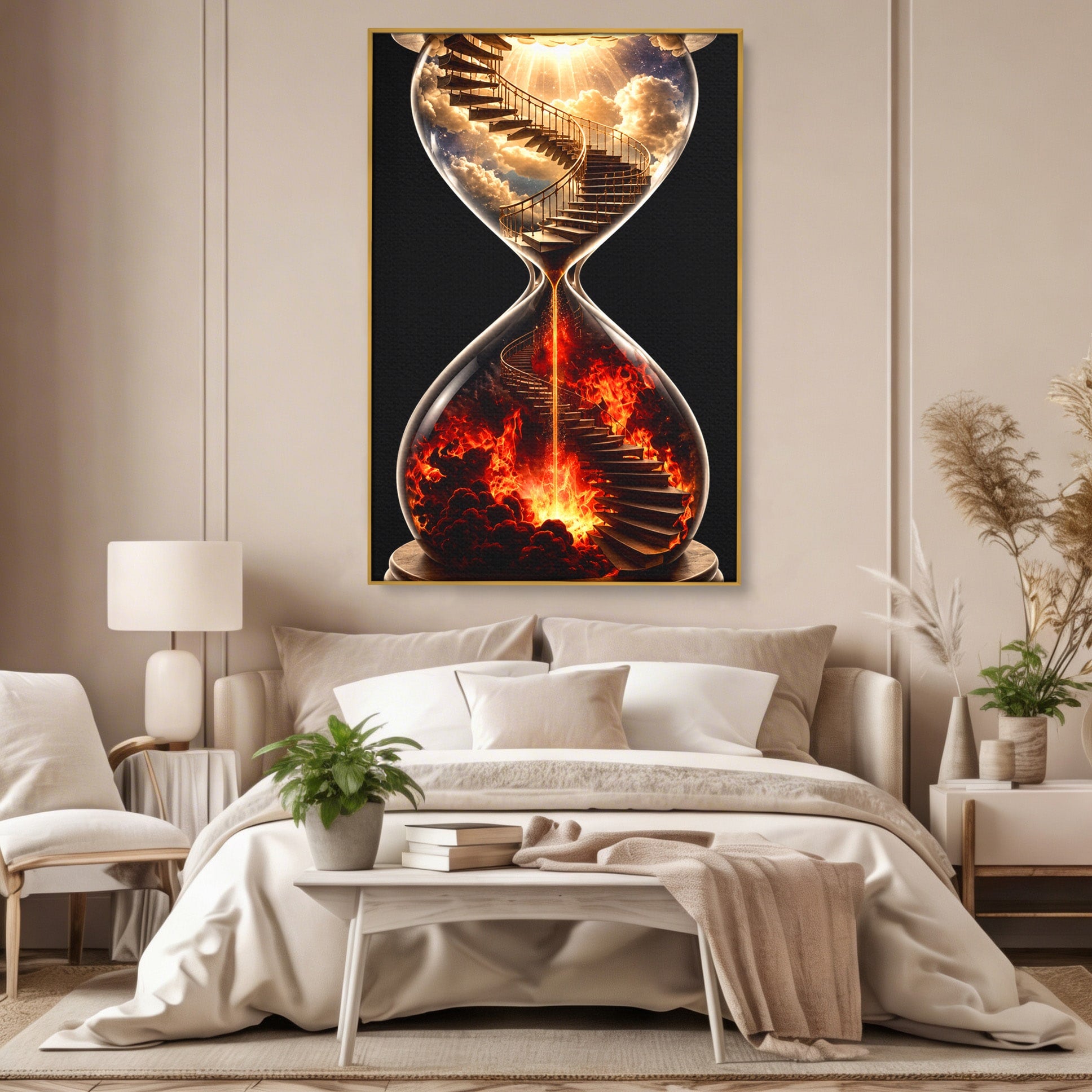 Tablou Canvas Premium LuxCanva® U1058, Scara Spre Cer, Nisip, Cer, Foc, Scara, Living, Culori Vibrante