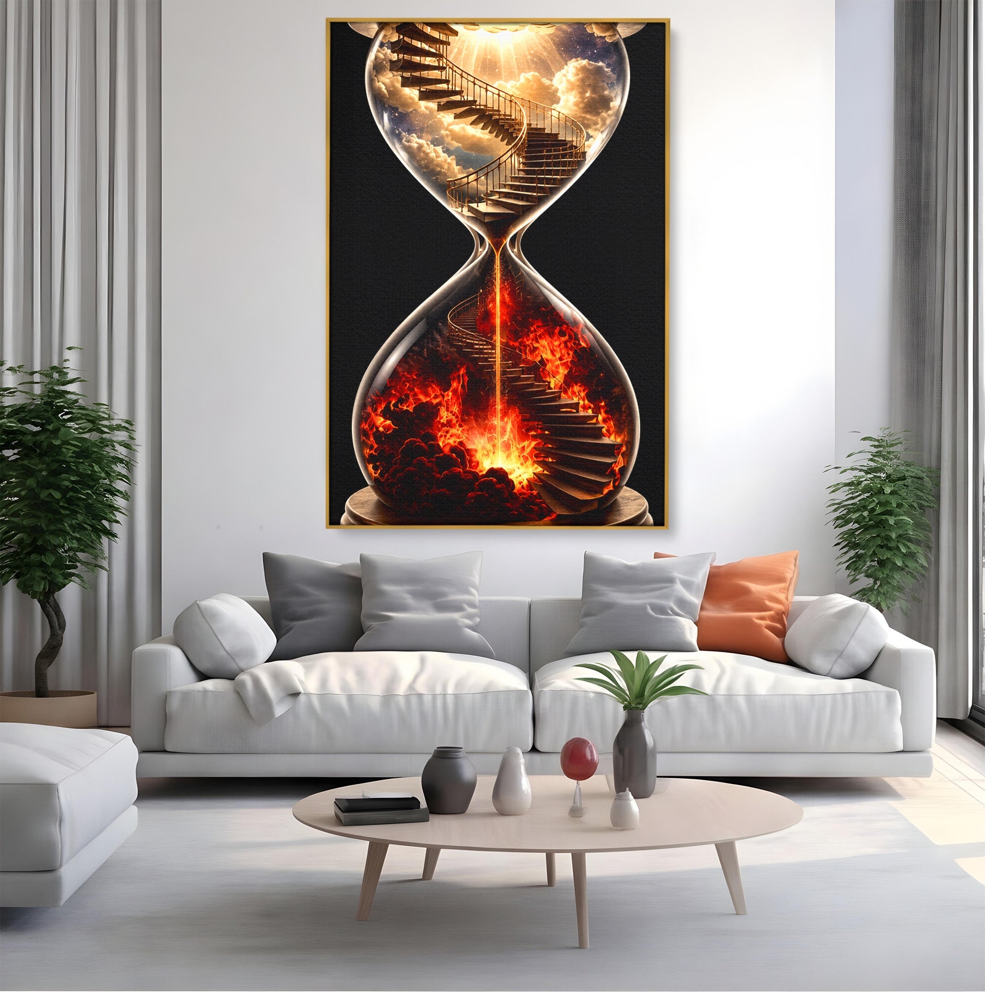 Tablou Canvas Premium LuxCanva® U1058, Scara Spre Cer, Nisip, Cer, Foc, Scara, Living, Culori Vibrante