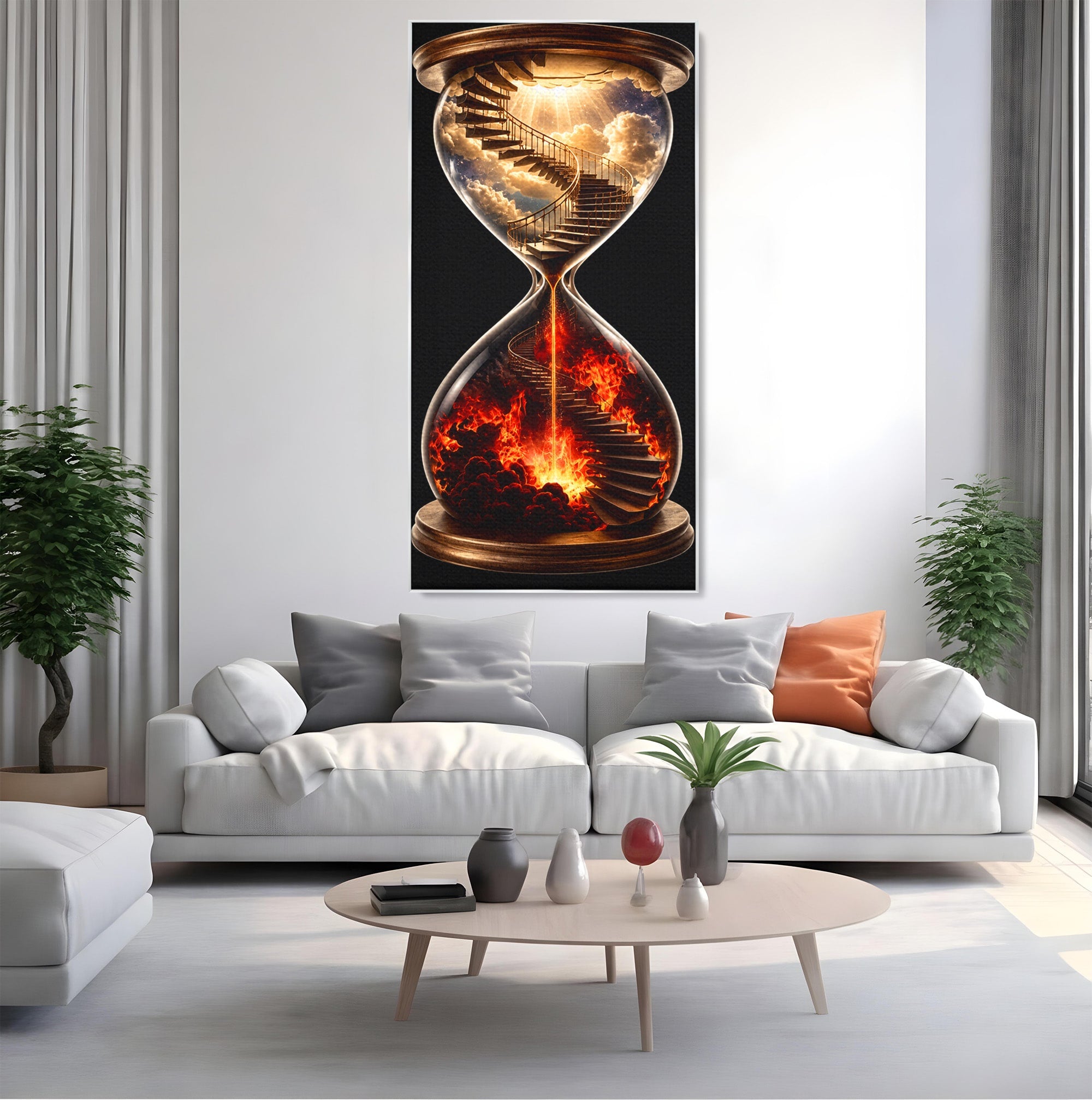 Tablou Canvas Premium LuxCanva® U1058, Scara Spre Cer, Nisip, Cer, Foc, Scara, Living, Culori Vibrante