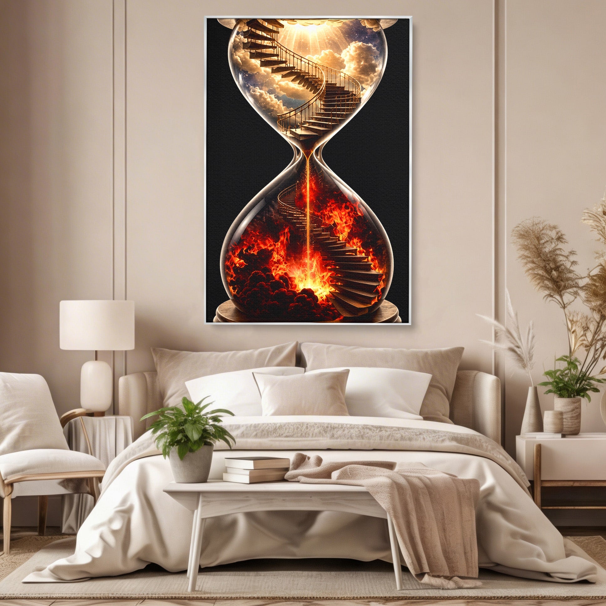 Tablou Canvas Premium LuxCanva® U1058, Scara Spre Cer, Nisip, Cer, Foc, Scara, Living, Culori Vibrante
