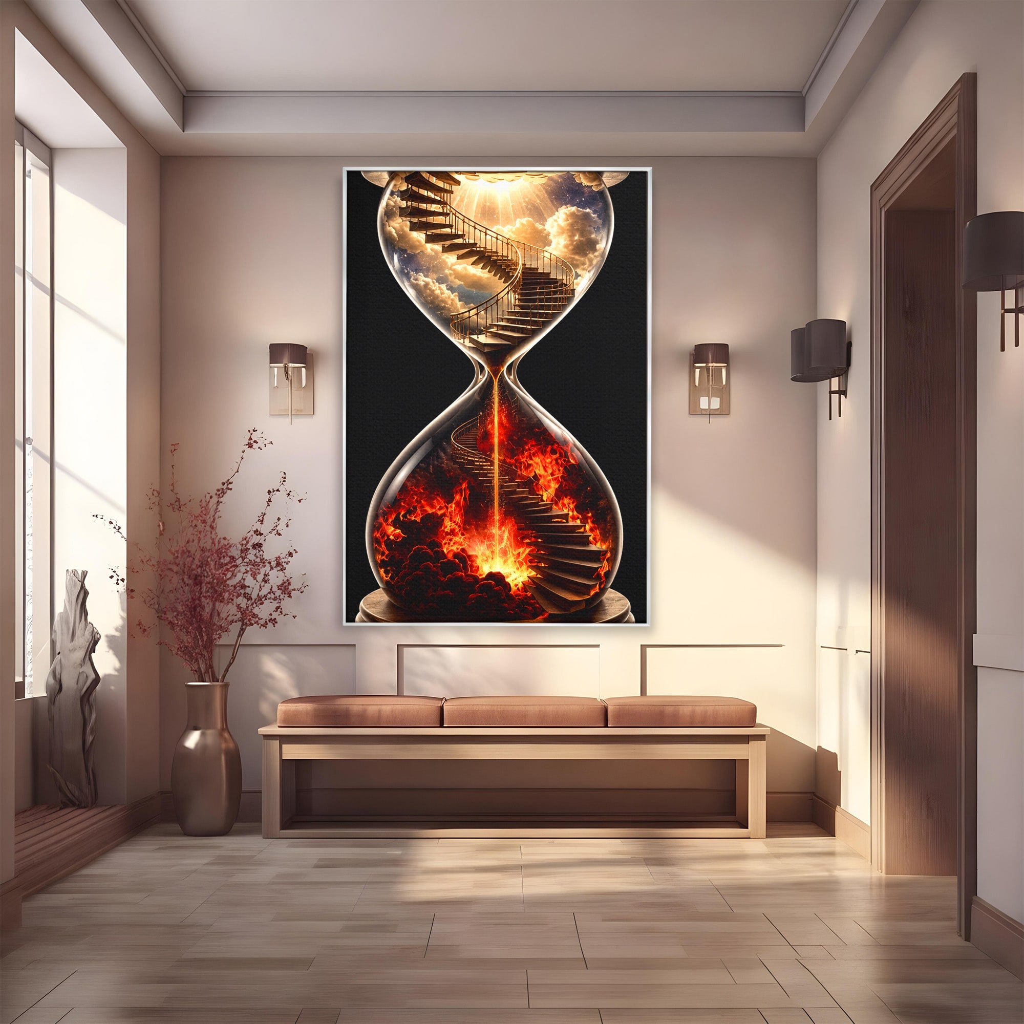 Tablou Canvas Premium LuxCanva® U1058, Scara Spre Cer, Nisip, Cer, Foc, Scara, Living, Culori Vibrante