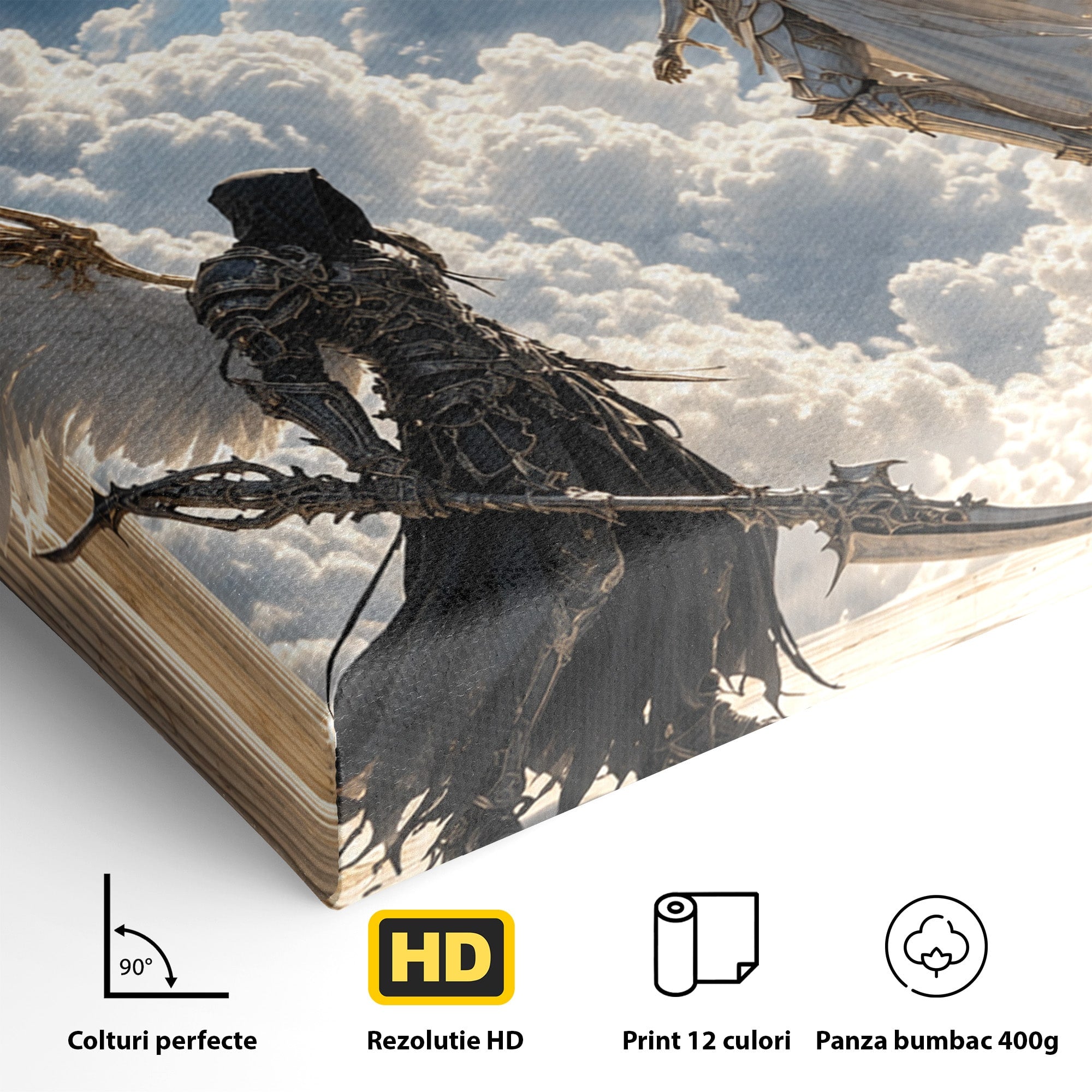 Tablou Canvas Premium LuxCanva® U1060, Inger Si Demon In Ceruri, Ceruri, Fantezie, Confruntare, Inger, Demon, Living, Culori Vibrante