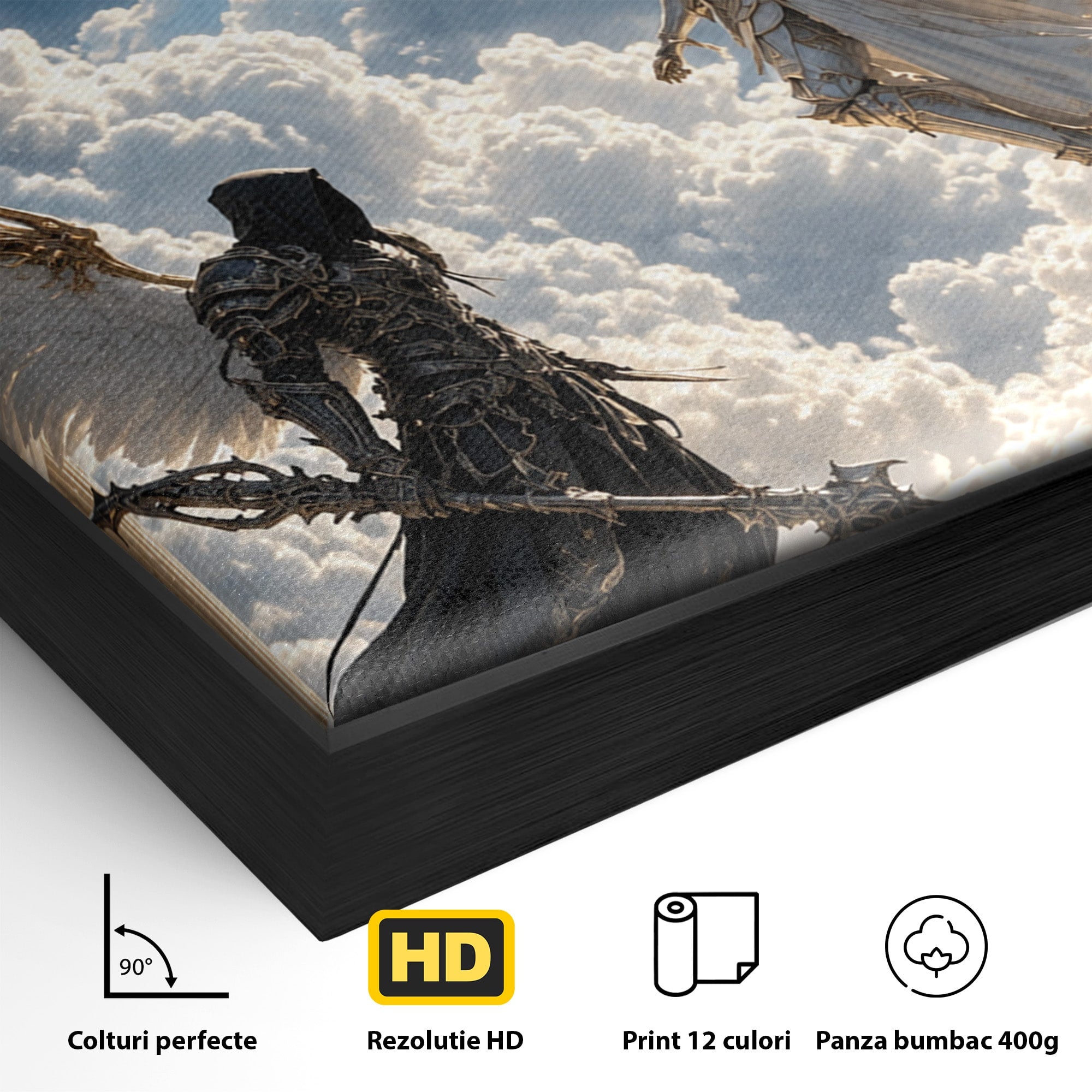 Tablou Canvas Premium LuxCanva® U1060, Inger Si Demon In Ceruri, Ceruri, Fantezie, Confruntare, Inger, Demon, Living, Culori Vibrante