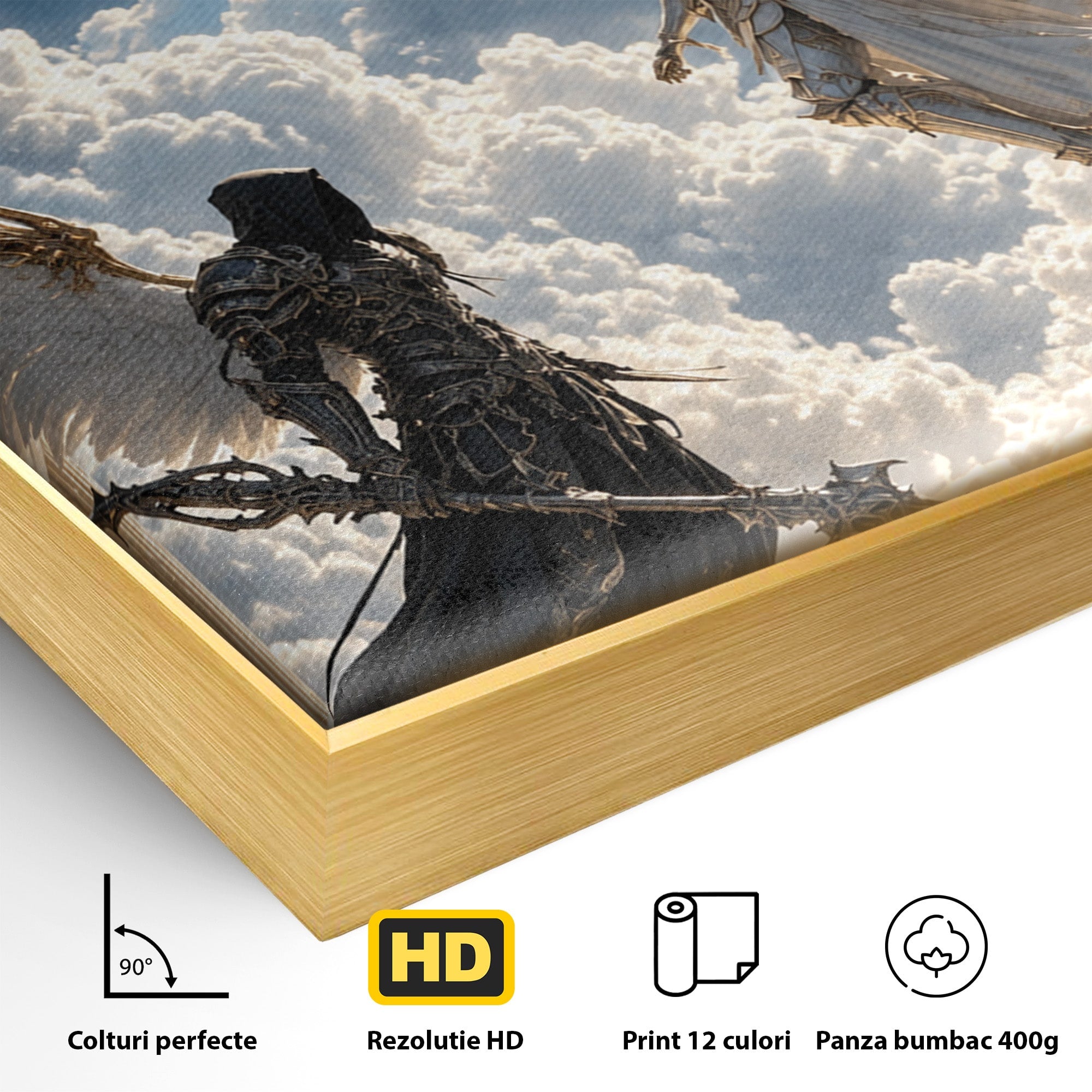 Tablou Canvas Premium LuxCanva® U1060, Inger Si Demon In Ceruri, Ceruri, Fantezie, Confruntare, Inger, Demon, Living, Culori Vibrante