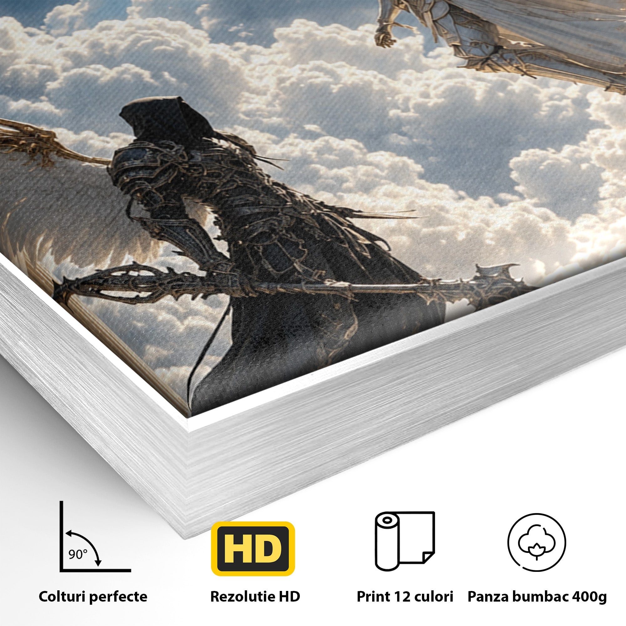 Tablou Canvas Premium LuxCanva® U1060, Inger Si Demon In Ceruri, Ceruri, Fantezie, Confruntare, Inger, Demon, Living, Culori Vibrante