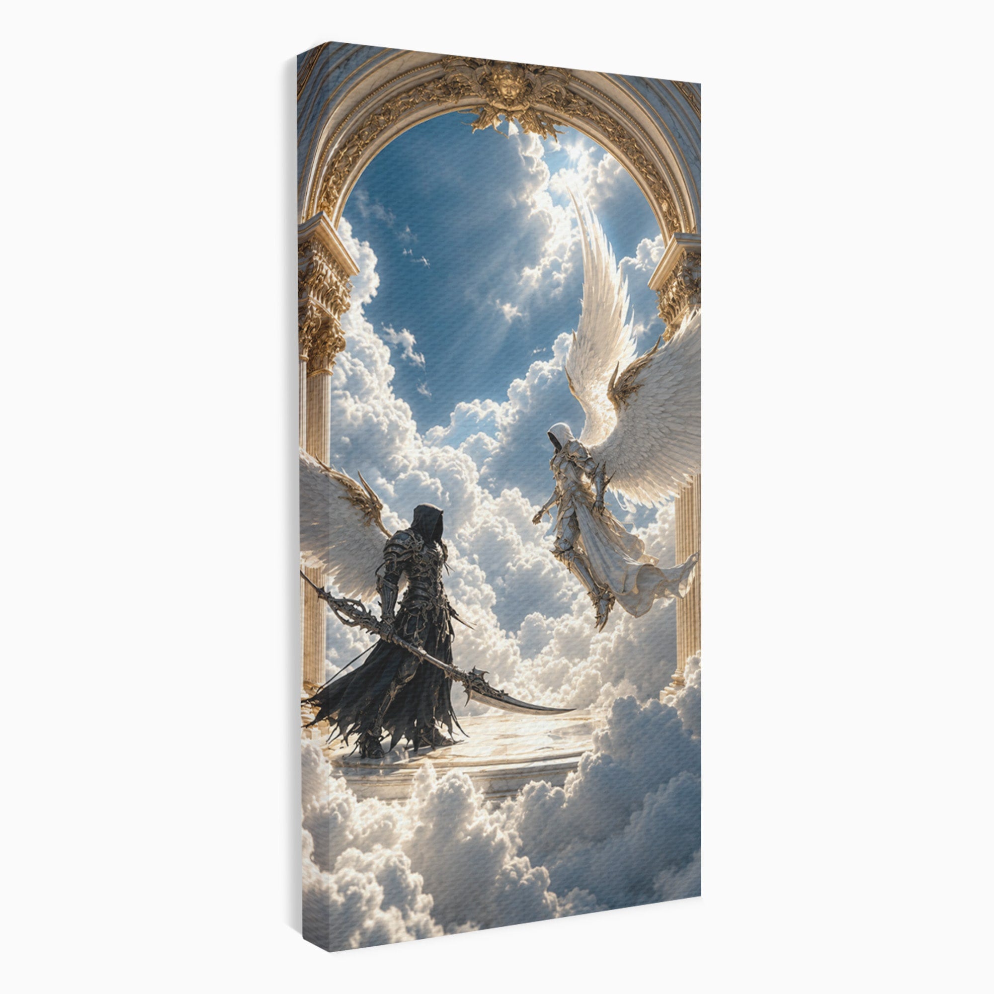 Tablou Canvas Premium LuxCanva® U1060, Inger Si Demon In Ceruri, Ceruri, Fantezie, Confruntare, Inger, Demon, Living, Culori Vibrante