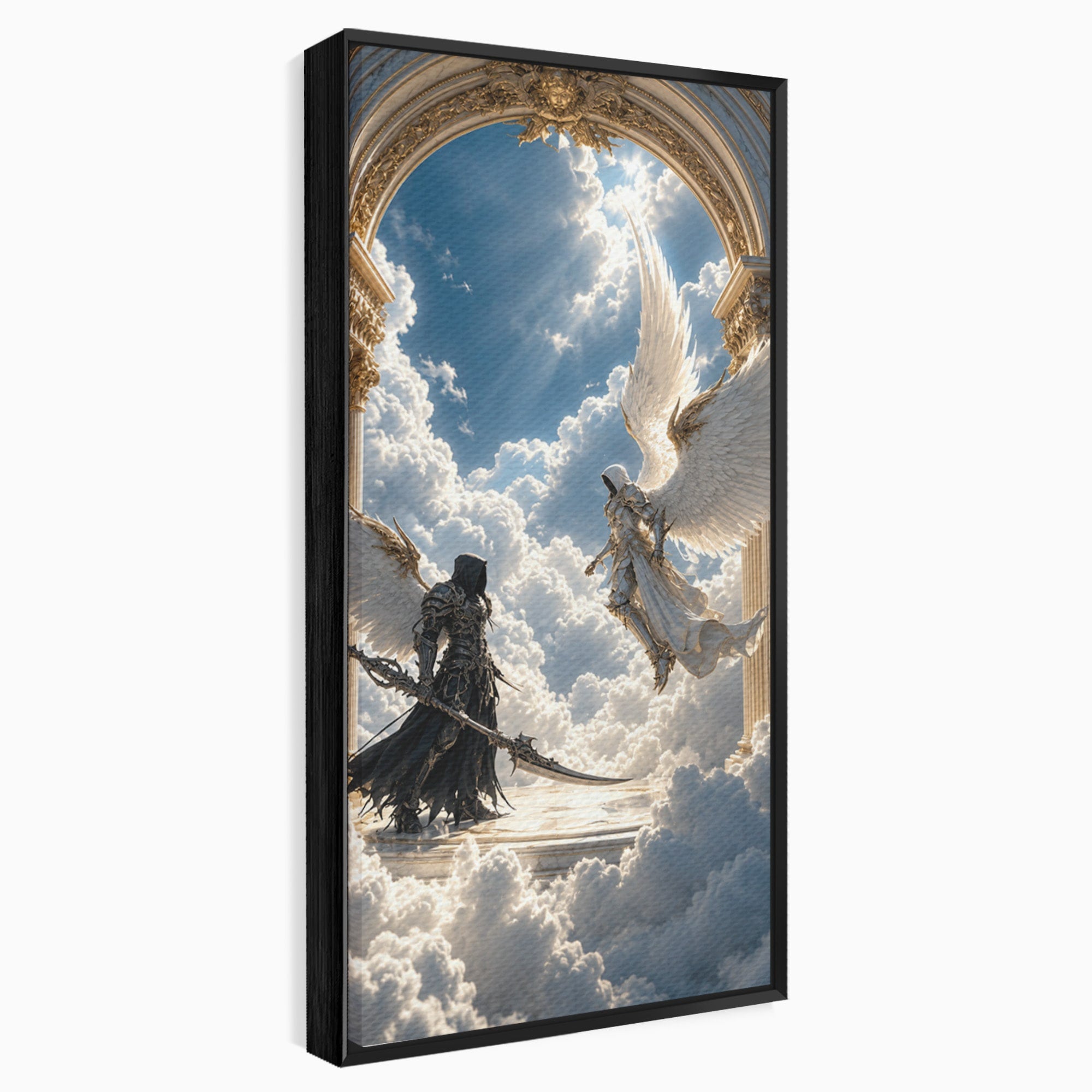 Tablou Canvas Premium LuxCanva® U1060, Inger Si Demon In Ceruri, Ceruri, Fantezie, Confruntare, Inger, Demon, Living, Culori Vibrante