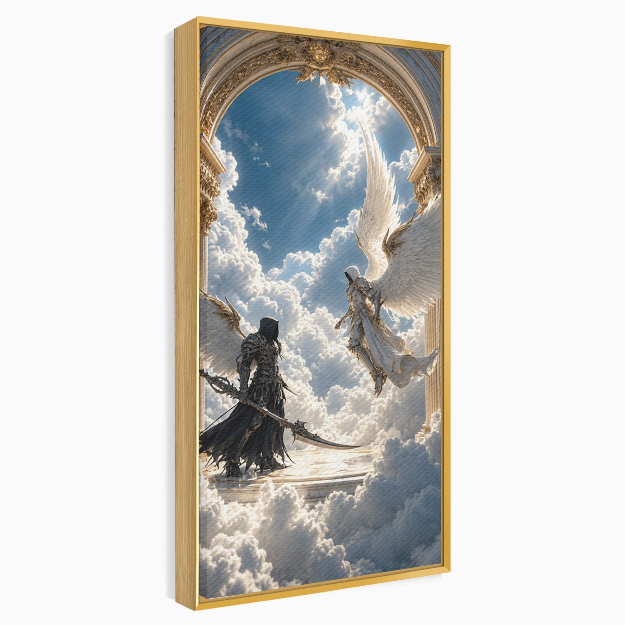 Tablou Canvas Premium LuxCanva® U1060, Inger Si Demon In Ceruri, Ceruri, Fantezie, Confruntare, Inger, Demon, Living, Culori Vibrante
