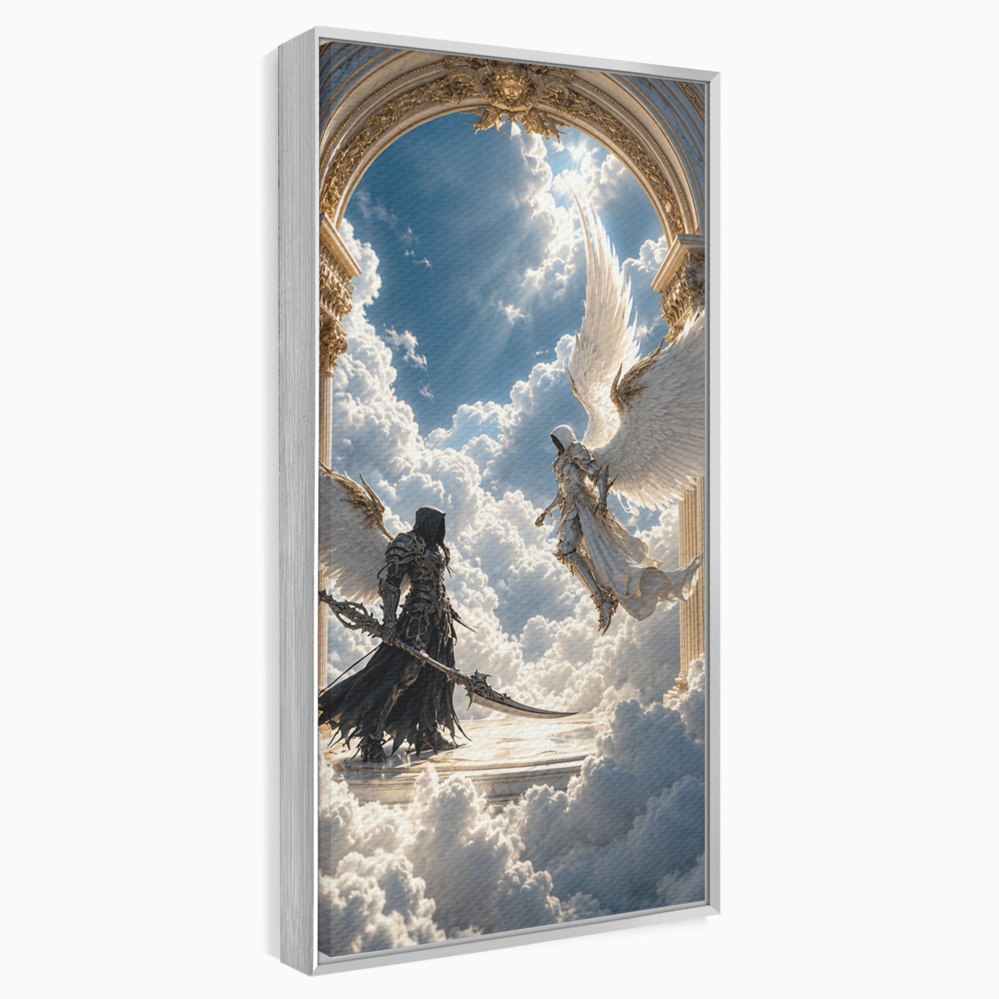 Tablou Canvas Premium LuxCanva® U1060, Inger Si Demon In Ceruri, Ceruri, Fantezie, Confruntare, Inger, Demon, Living, Culori Vibrante