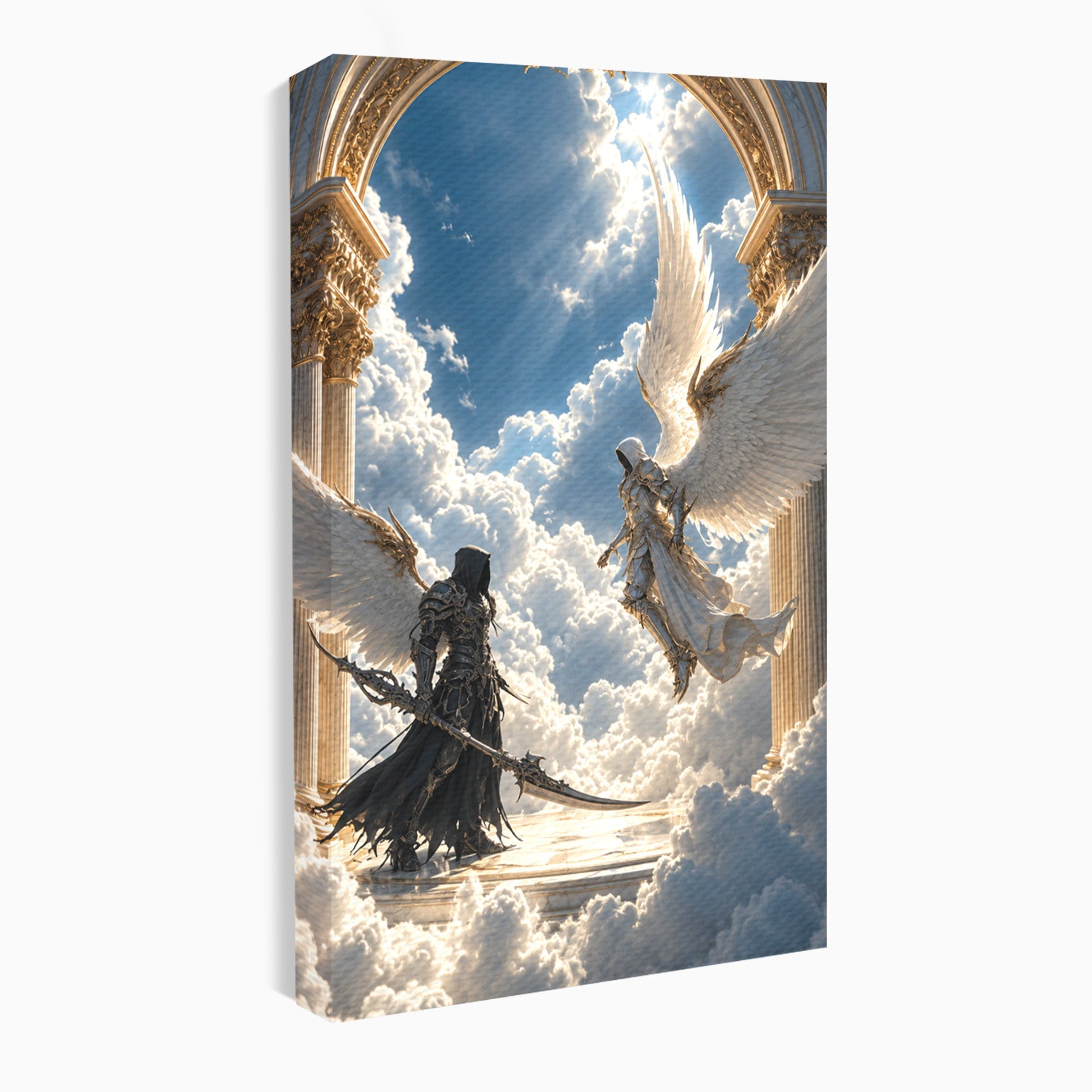 Tablou Canvas Premium LuxCanva® U1060, Inger Si Demon In Ceruri, Ceruri, Fantezie, Confruntare, Inger, Demon, Living, Culori Vibrante