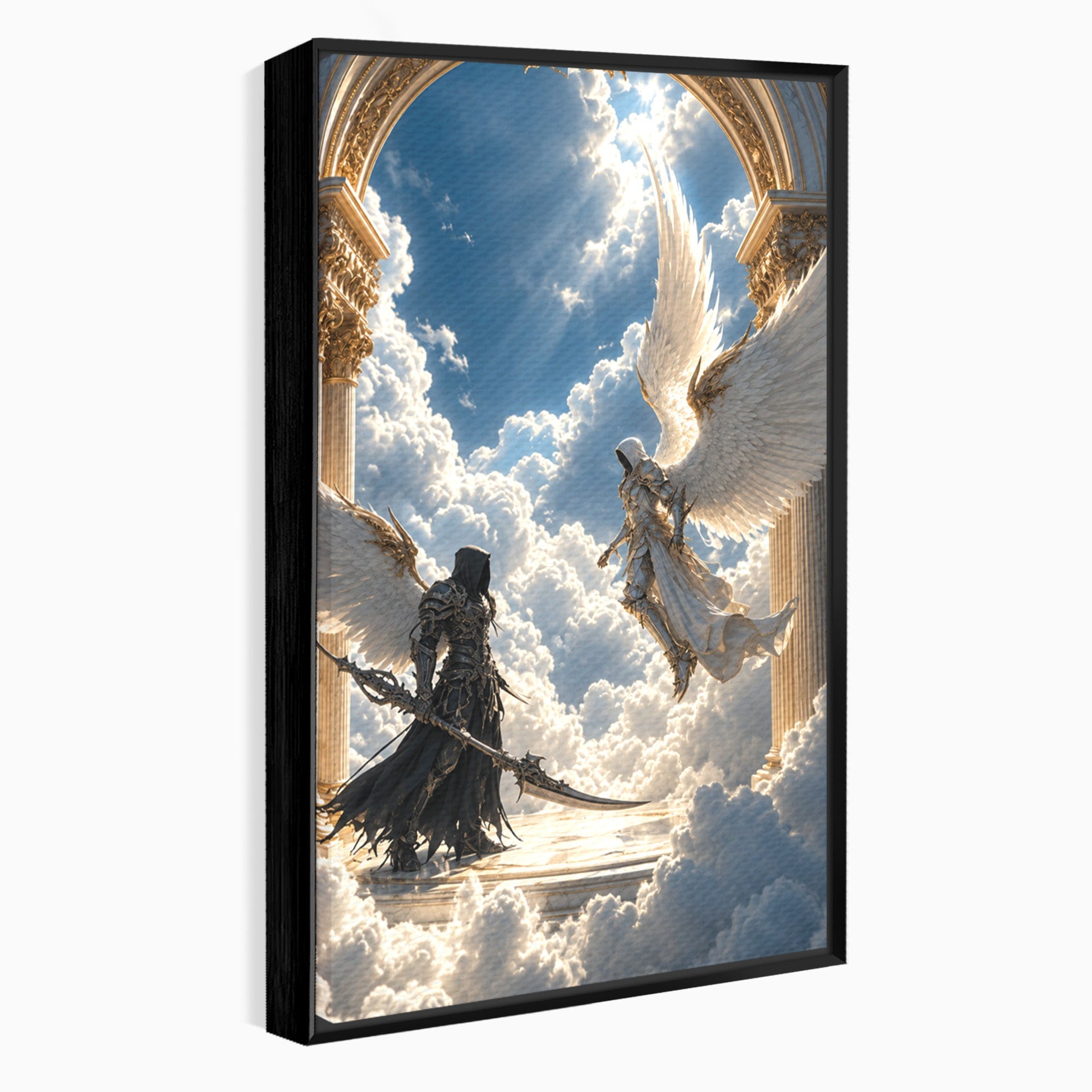 Tablou Canvas Premium LuxCanva® U1060, Inger Si Demon In Ceruri, Ceruri, Fantezie, Confruntare, Inger, Demon, Living, Culori Vibrante