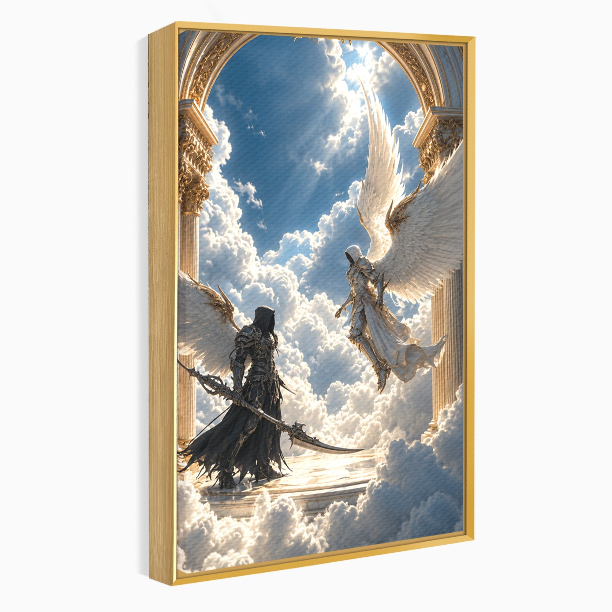 Tablou Canvas Premium LuxCanva® U1060, Inger Si Demon In Ceruri, Ceruri, Fantezie, Confruntare, Inger, Demon, Living, Culori Vibrante