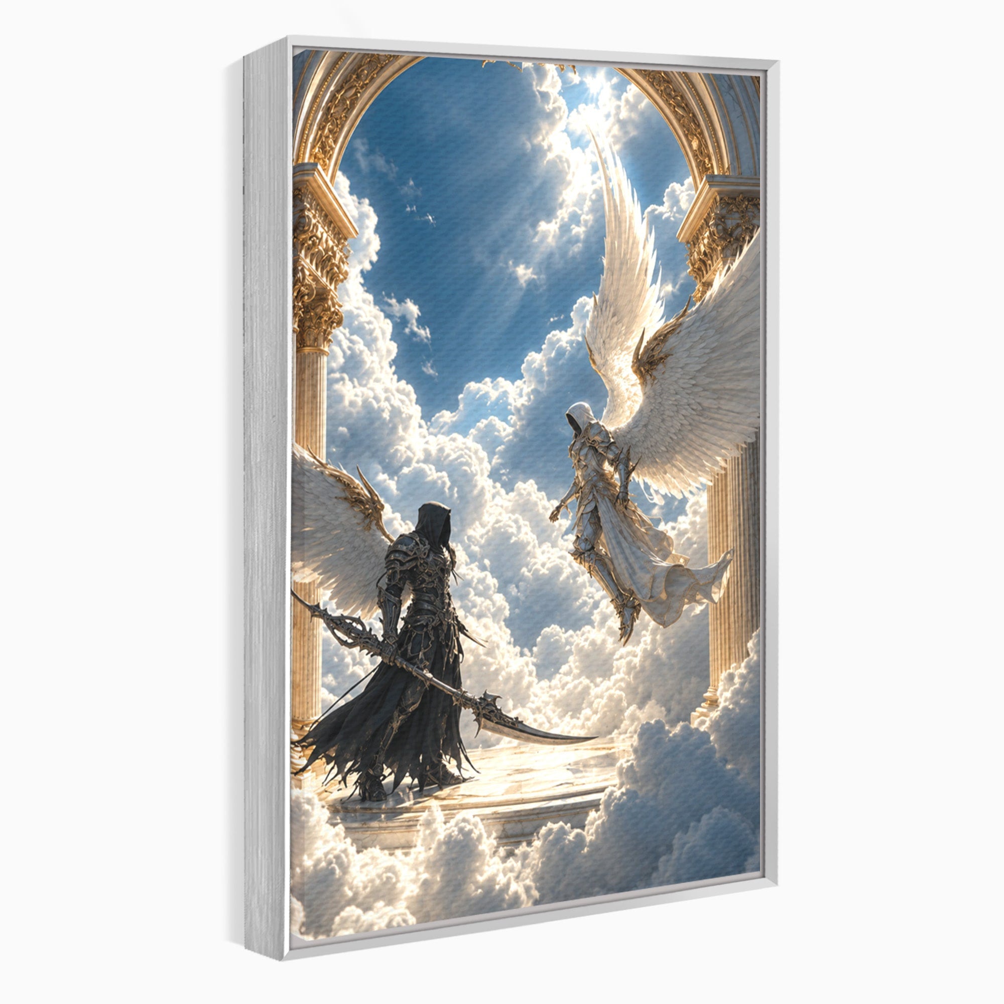 Tablou Canvas Premium LuxCanva® U1060, Inger Si Demon In Ceruri, Ceruri, Fantezie, Confruntare, Inger, Demon, Living, Culori Vibrante