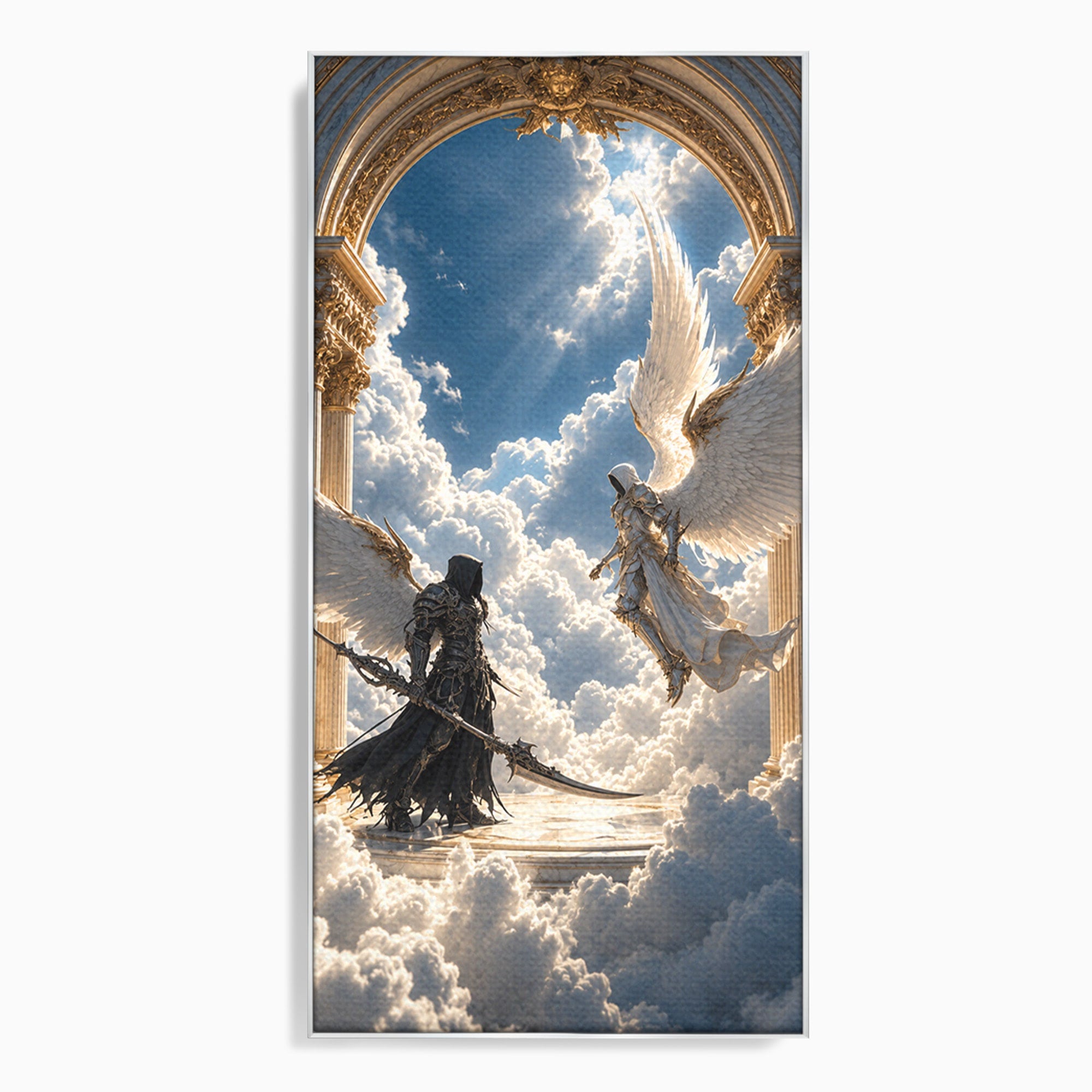 Tablou Canvas Premium LuxCanva® U1060, Inger Si Demon In Ceruri, Ceruri, Fantezie, Confruntare, Inger, Demon, Living, Culori Vibrante