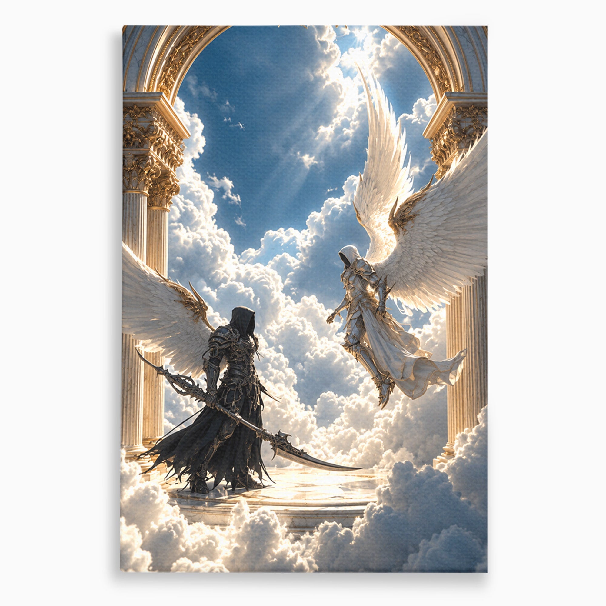 Tablou Canvas Premium LuxCanva® U1060, Inger Si Demon In Ceruri, Ceruri, Fantezie, Confruntare, Inger, Demon, Living, Culori Vibrante