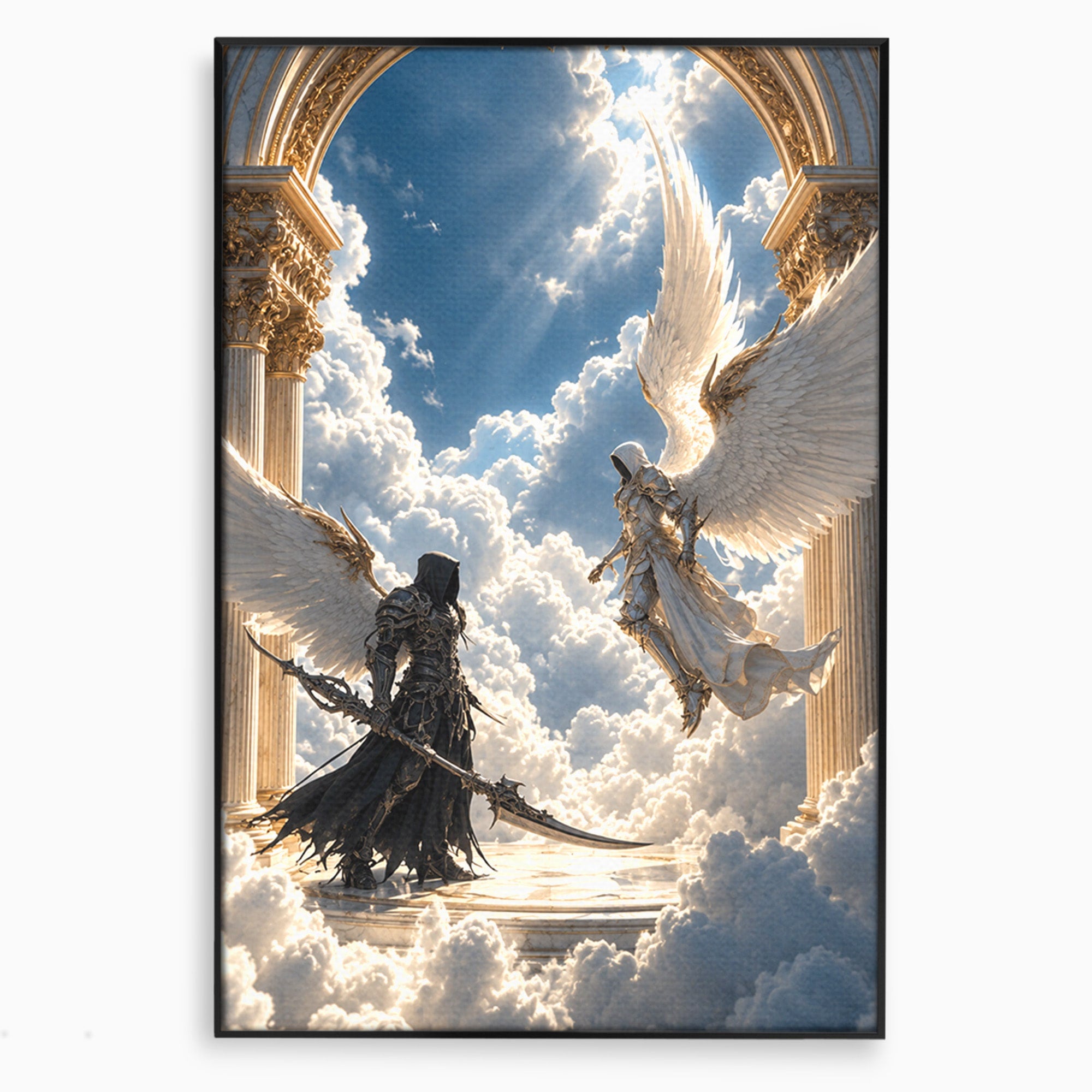 Tablou Canvas Premium LuxCanva® U1060, Inger Si Demon In Ceruri, Ceruri, Fantezie, Confruntare, Inger, Demon, Living, Culori Vibrante