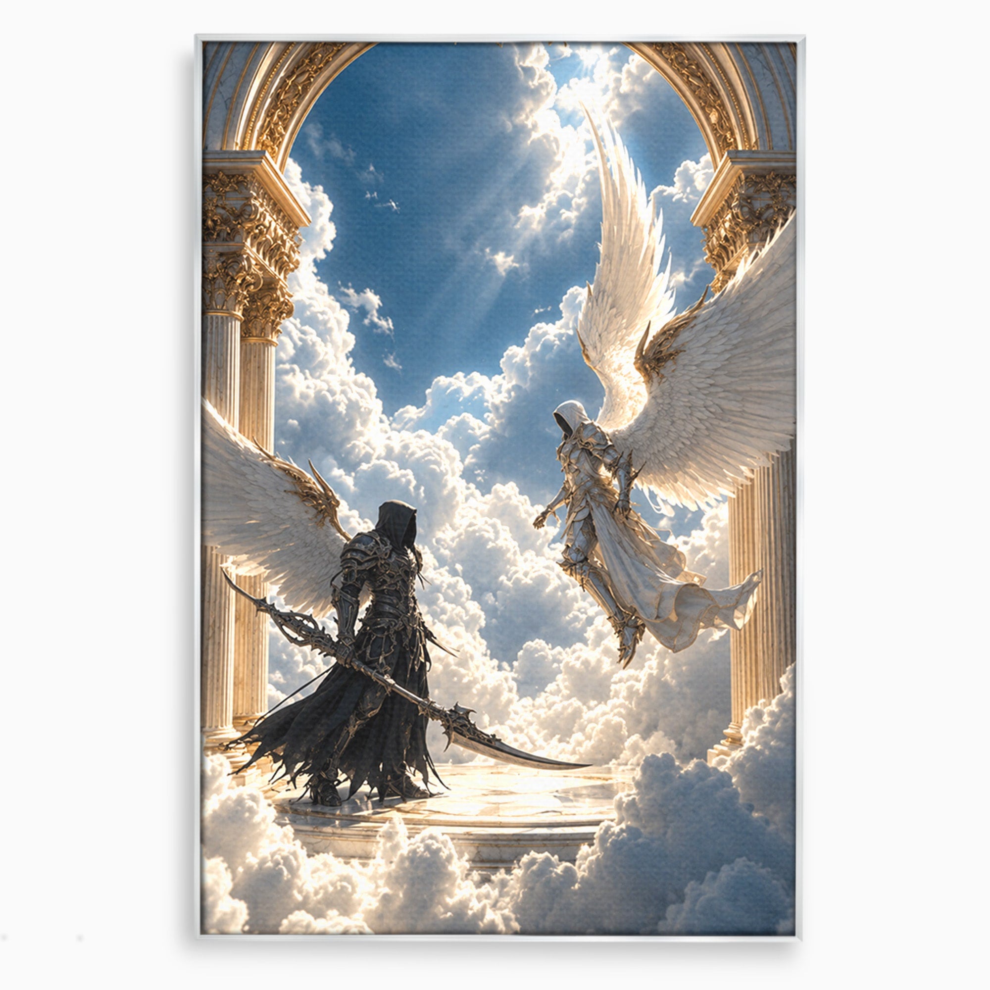 Tablou Canvas Premium LuxCanva® U1060, Inger Si Demon In Ceruri, Ceruri, Fantezie, Confruntare, Inger, Demon, Living, Culori Vibrante