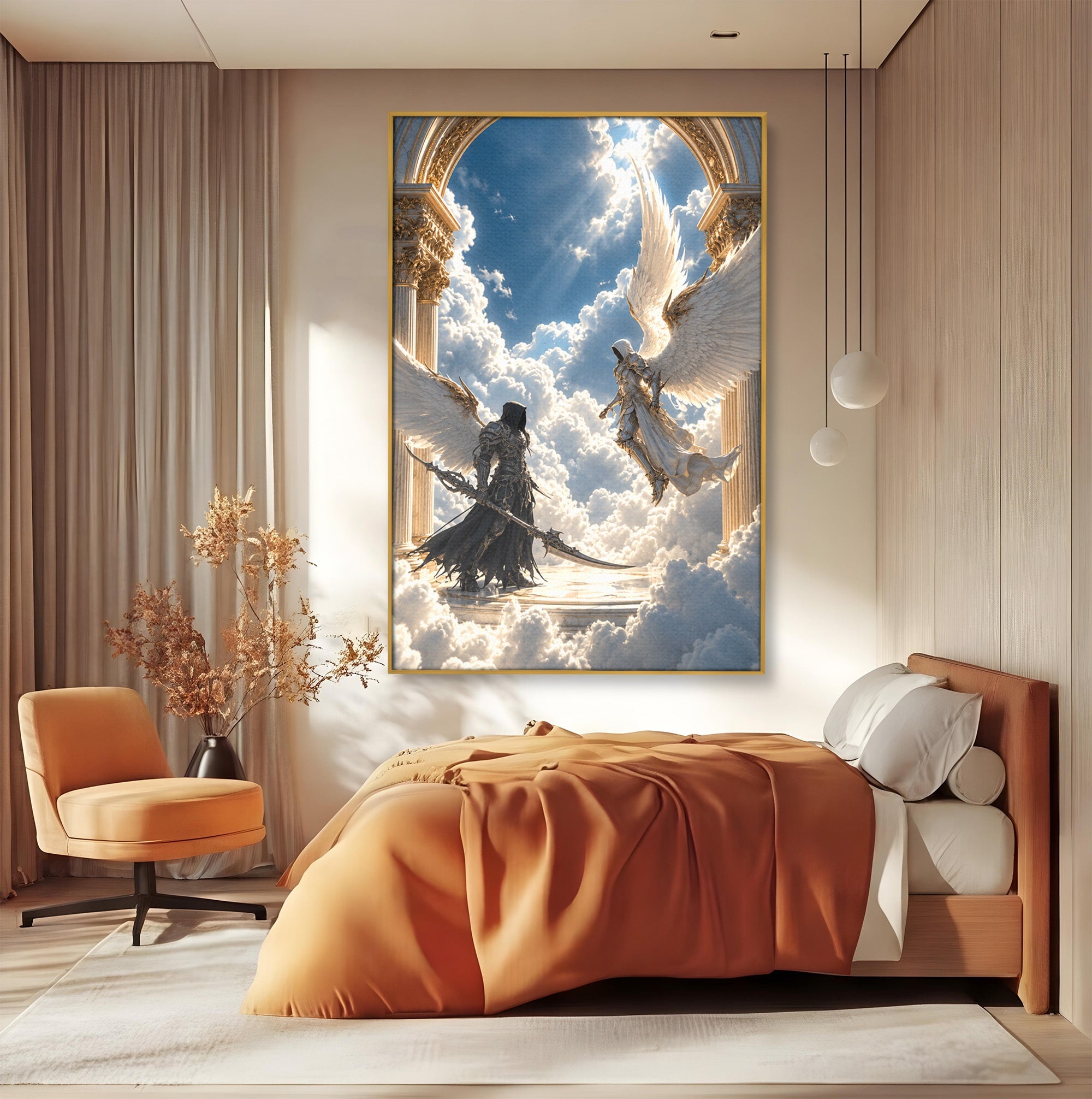 Tablou Canvas Premium LuxCanva® U1060, Inger Si Demon In Ceruri, Ceruri, Fantezie, Confruntare, Inger, Demon, Living, Culori Vibrante