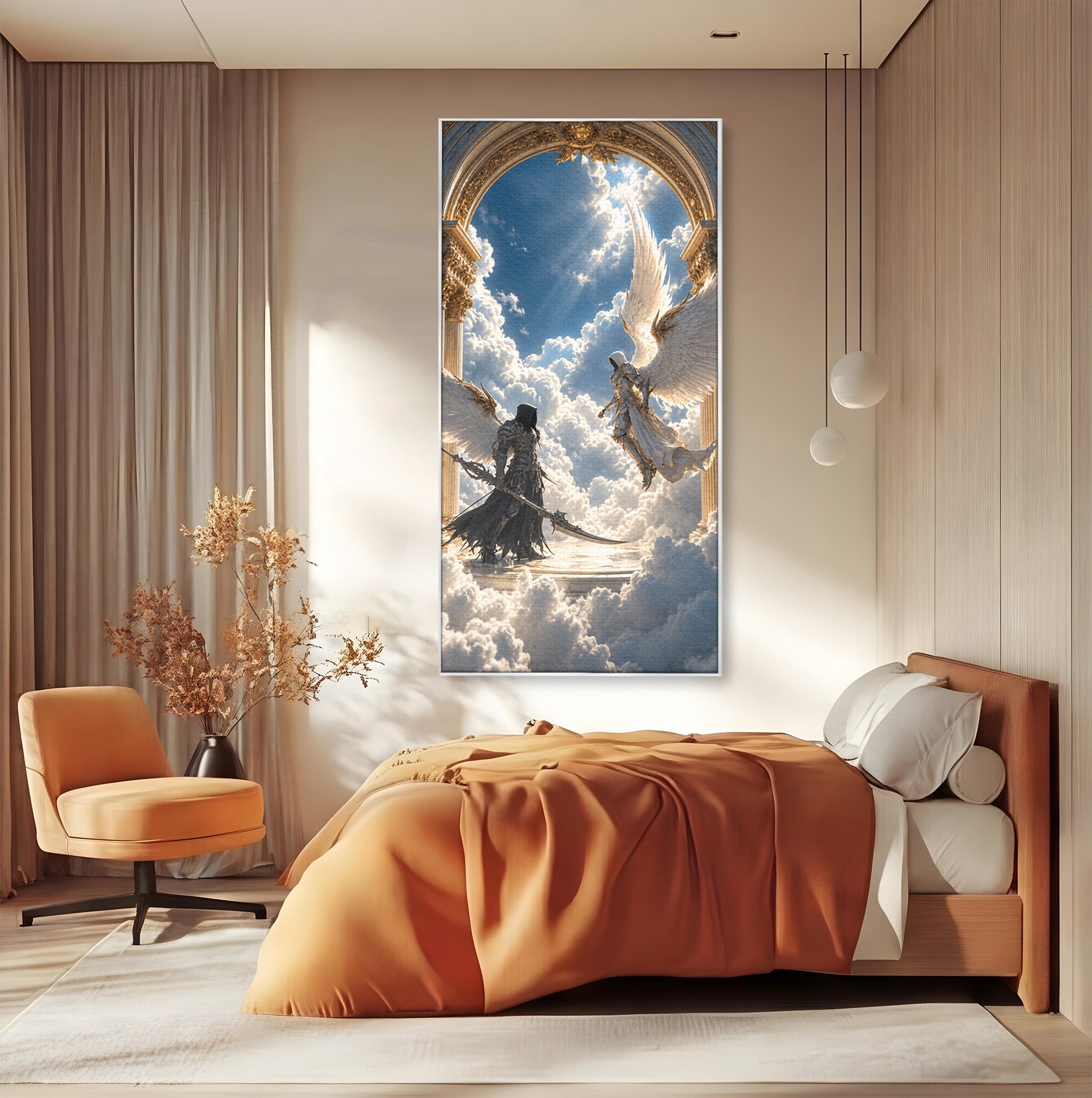Tablou Canvas Premium LuxCanva® U1060, Inger Si Demon In Ceruri, Ceruri, Fantezie, Confruntare, Inger, Demon, Living, Culori Vibrante