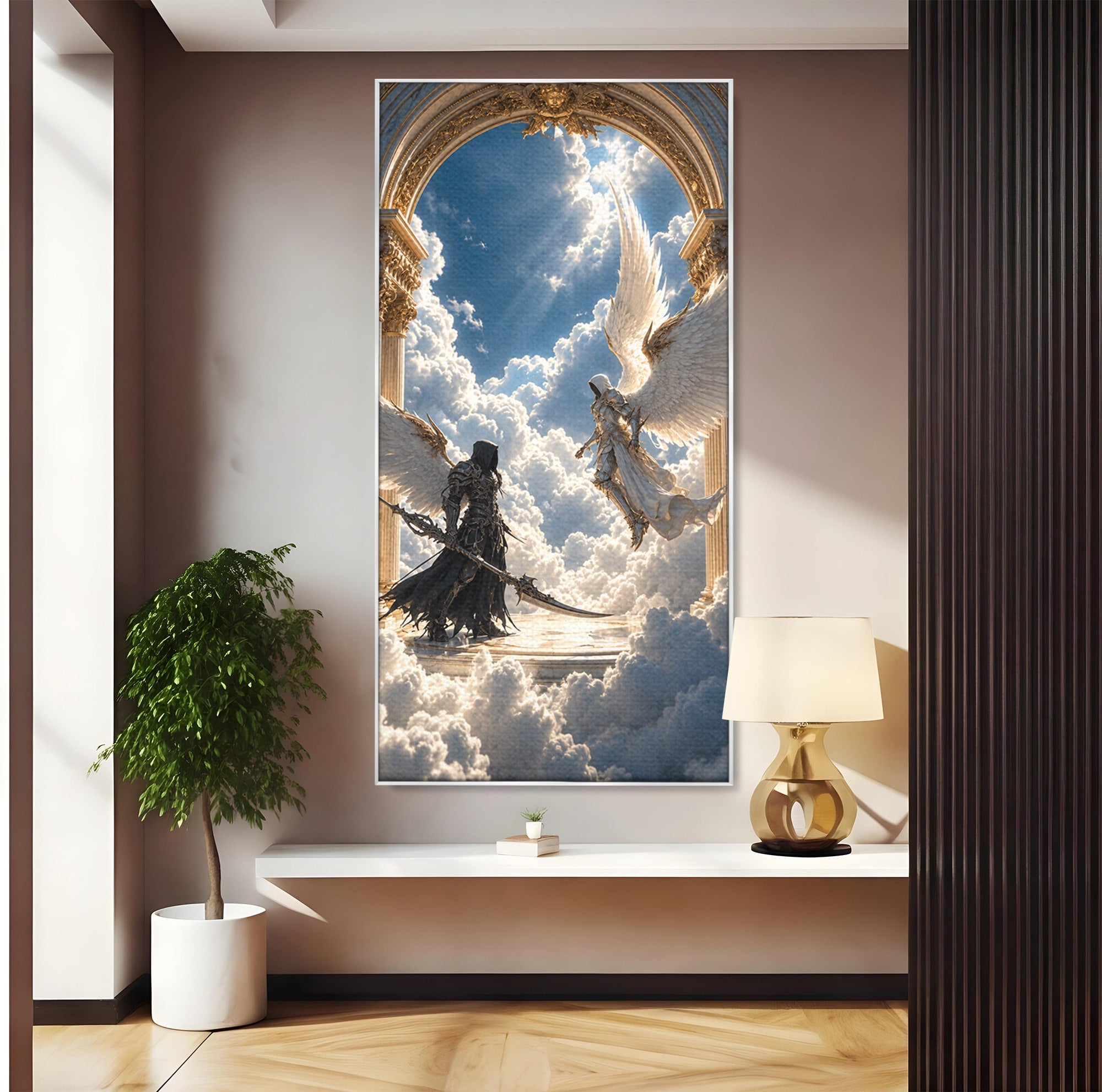 Tablou Canvas Premium LuxCanva® U1060, Inger Si Demon In Ceruri, Ceruri, Fantezie, Confruntare, Inger, Demon, Living, Culori Vibrante