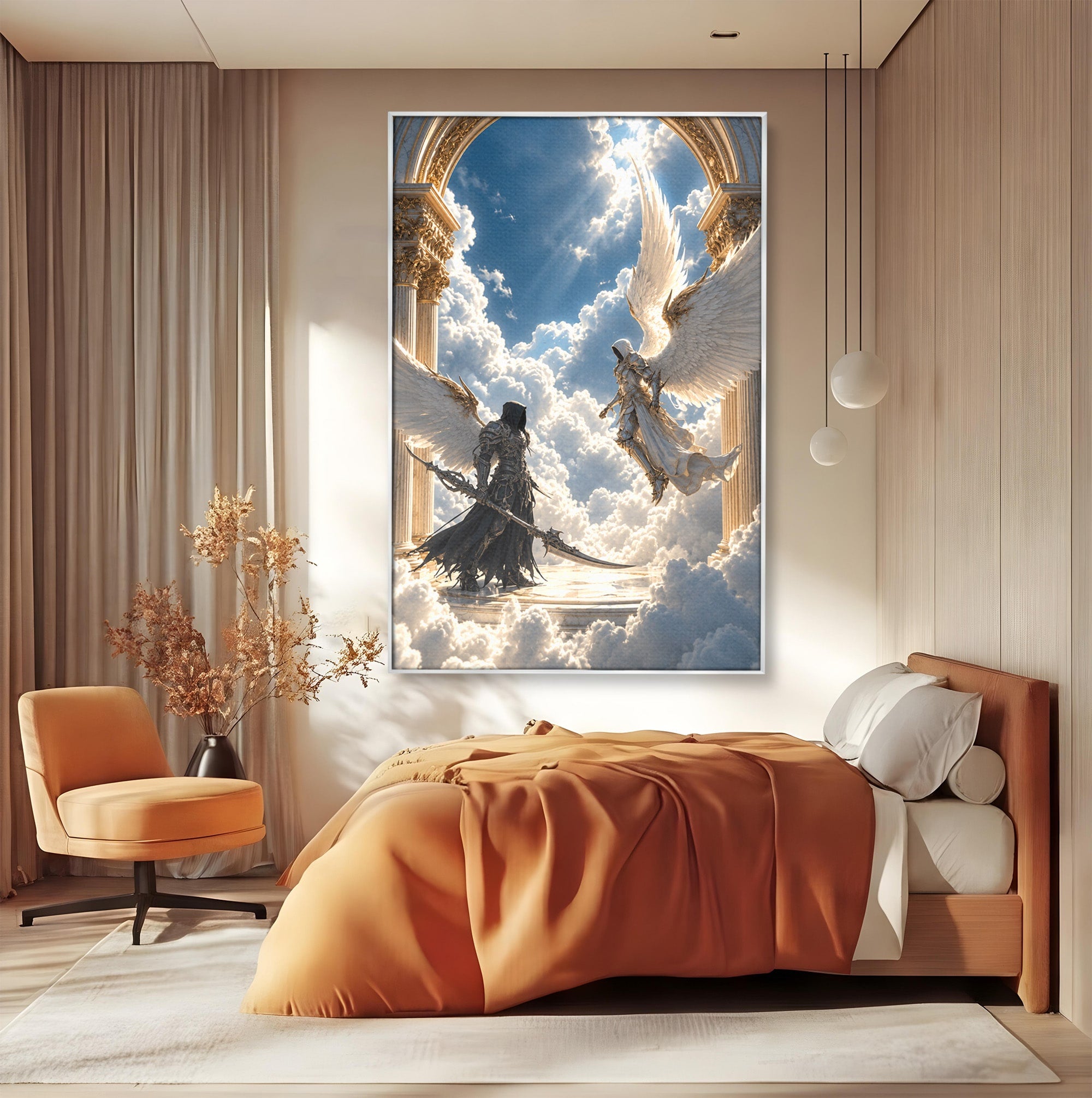 Tablou Canvas Premium LuxCanva® U1060, Inger Si Demon In Ceruri, Ceruri, Fantezie, Confruntare, Inger, Demon, Living, Culori Vibrante