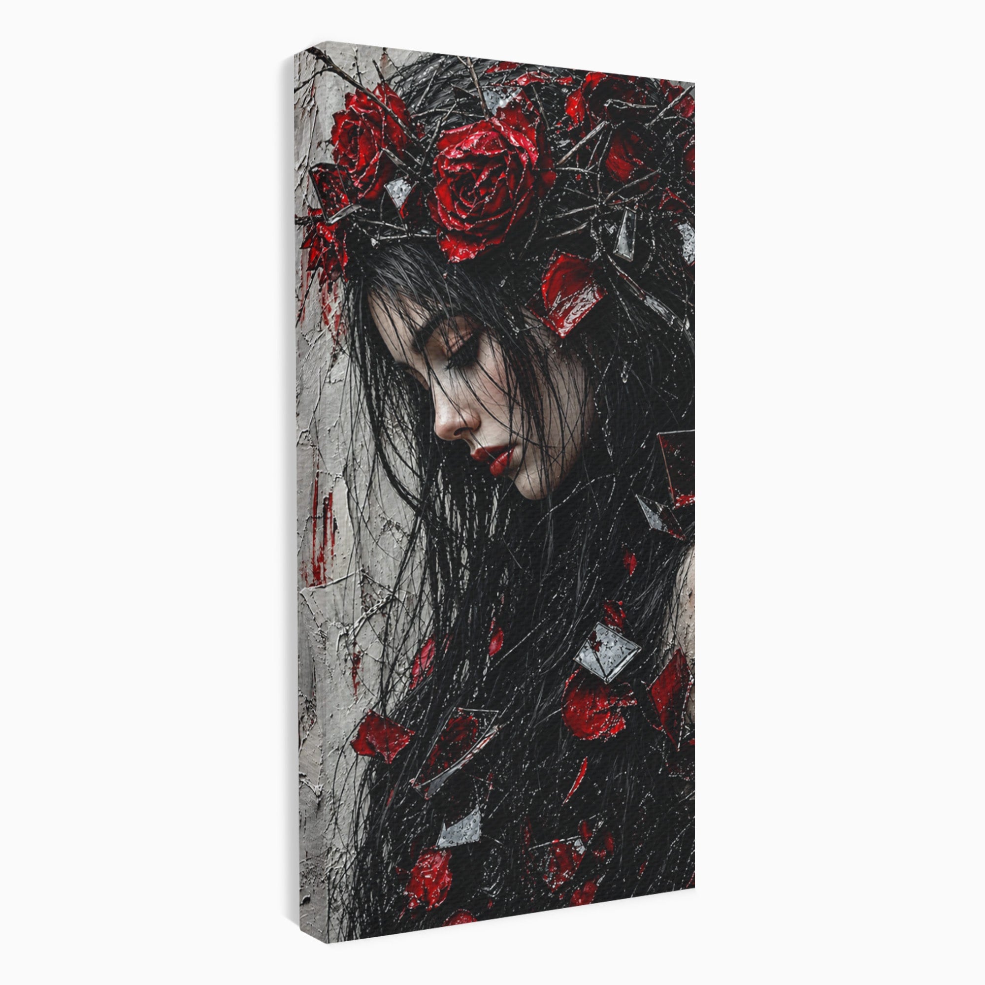 Tablou Canvas Premium LuxCanva® U1061, Fata Cu Trandafiri Rosii, Portret, Mister, Trandafiri, Dormitor, Culori Vibrante