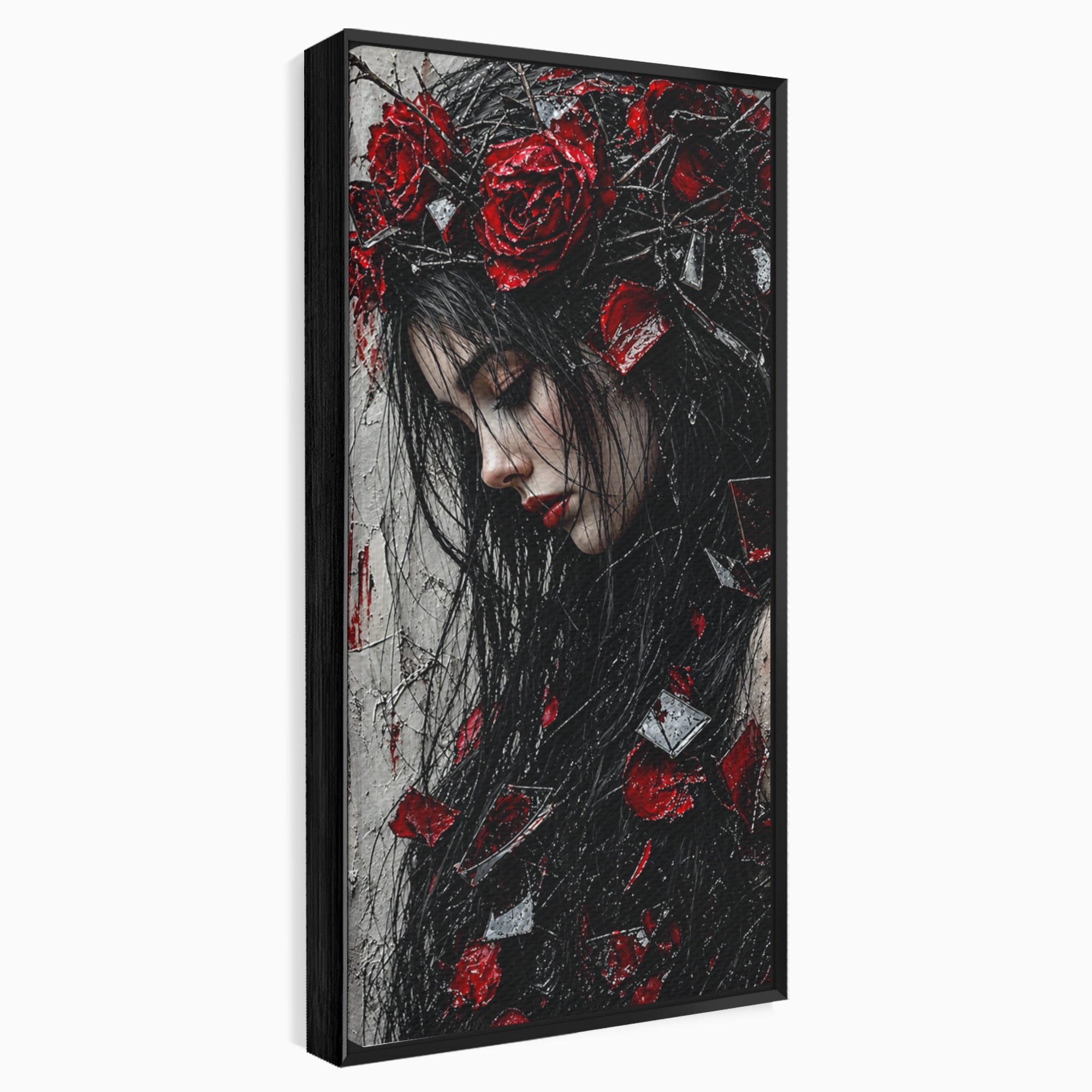 Tablou Canvas Premium LuxCanva® U1061, Fata Cu Trandafiri Rosii, Portret, Mister, Trandafiri, Dormitor, Culori Vibrante