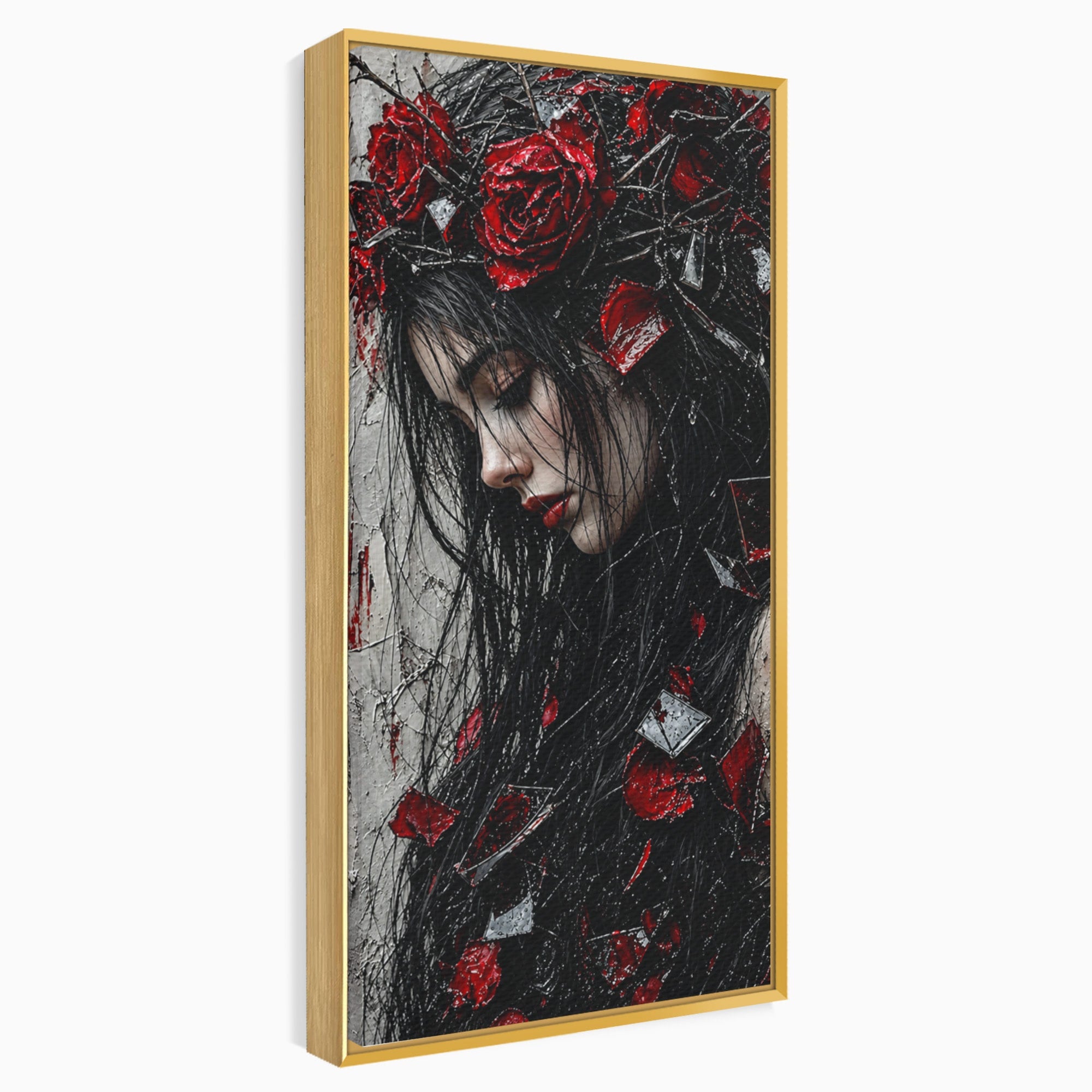 Tablou Canvas Premium LuxCanva® U1061, Fata Cu Trandafiri Rosii, Portret, Mister, Trandafiri, Dormitor, Culori Vibrante