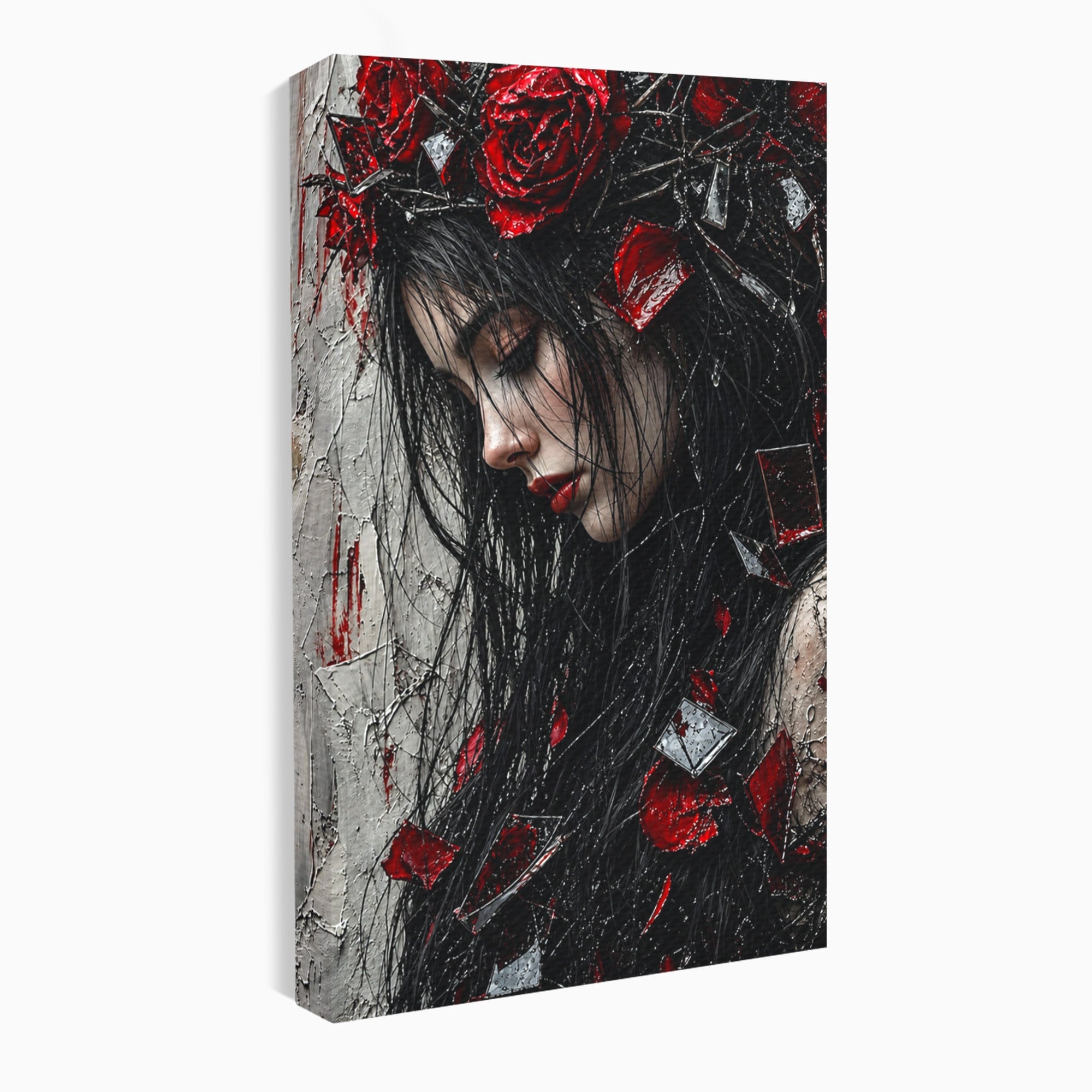 Tablou Canvas Premium LuxCanva® U1061, Fata Cu Trandafiri Rosii, Portret, Mister, Trandafiri, Dormitor, Culori Vibrante