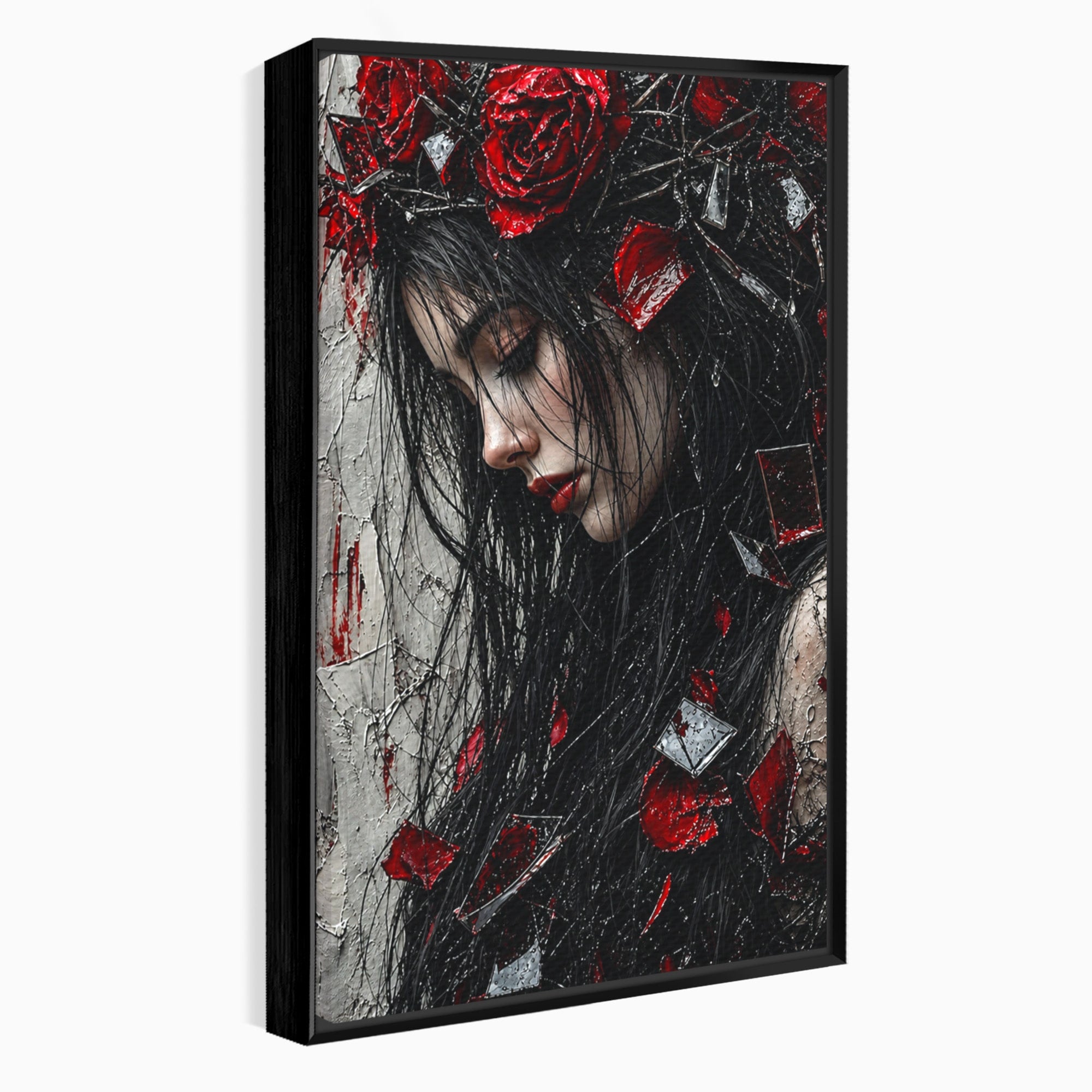 Tablou Canvas Premium LuxCanva® U1061, Fata Cu Trandafiri Rosii, Portret, Mister, Trandafiri, Dormitor, Culori Vibrante