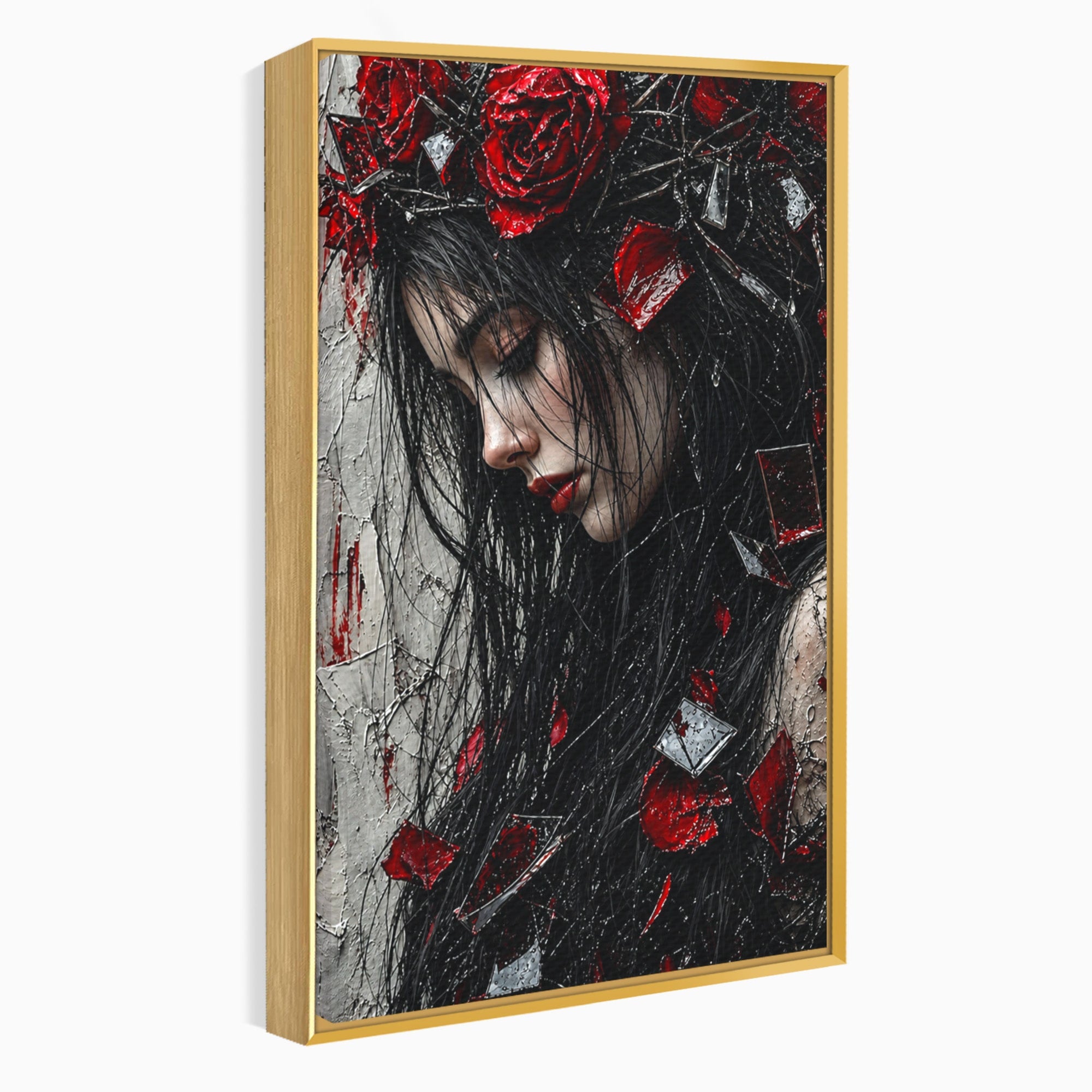 Tablou Canvas Premium LuxCanva® U1061, Fata Cu Trandafiri Rosii, Portret, Mister, Trandafiri, Dormitor, Culori Vibrante