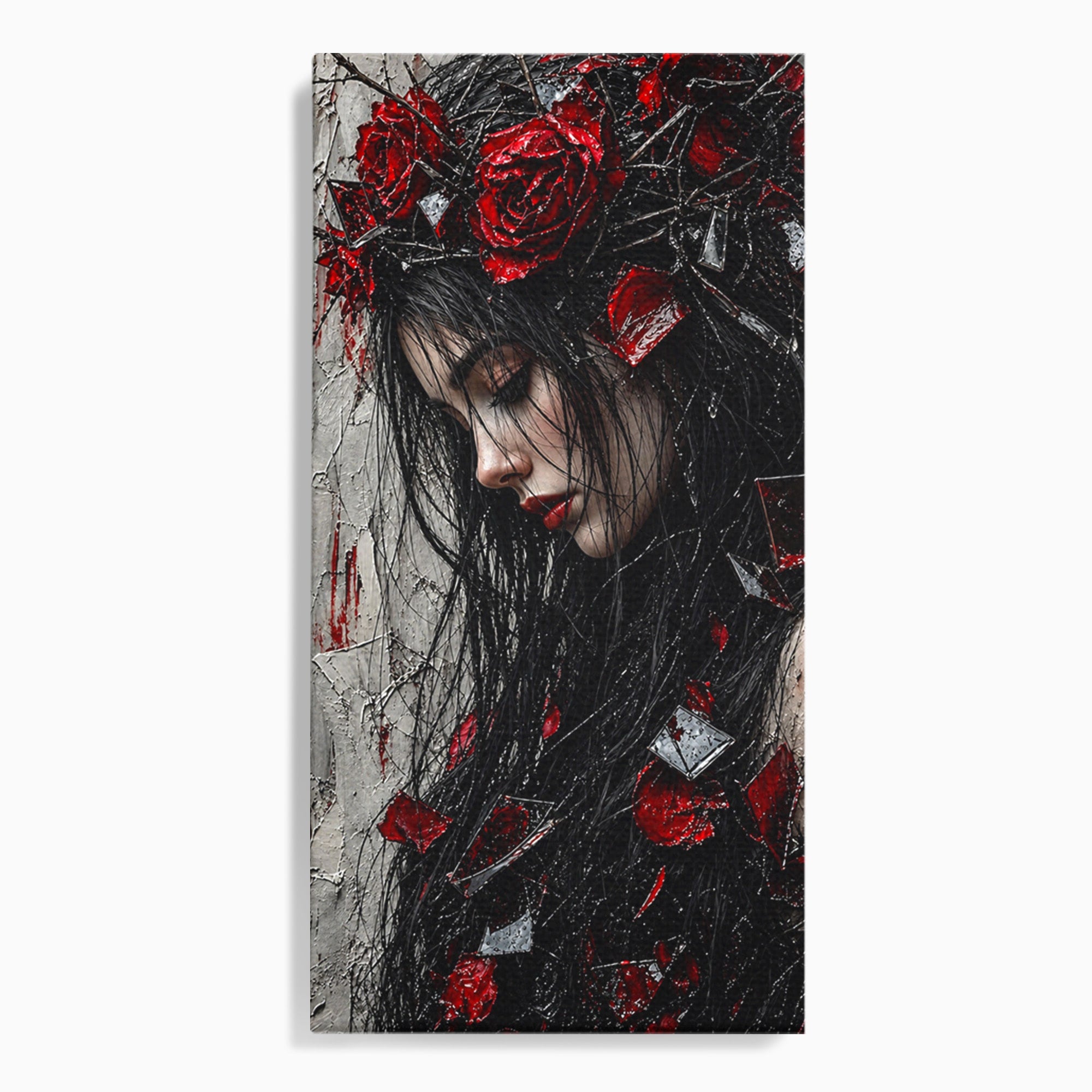 Tablou Canvas Premium LuxCanva® U1061, Fata Cu Trandafiri Rosii, Portret, Mister, Trandafiri, Dormitor, Culori Vibrante