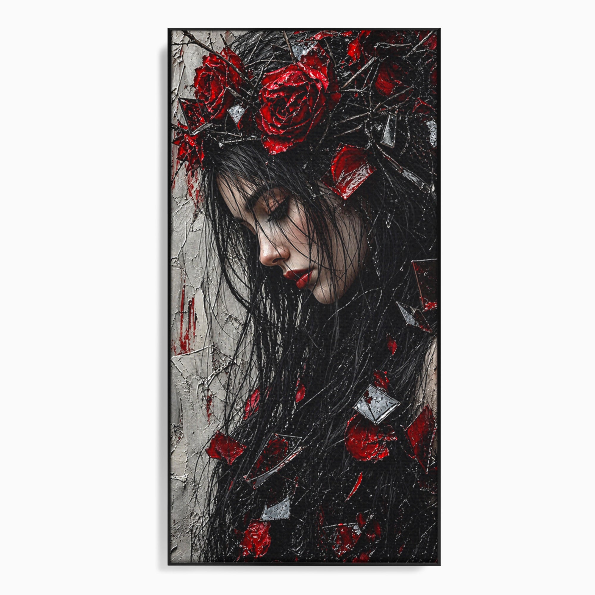 Tablou Canvas Premium LuxCanva® U1061, Fata Cu Trandafiri Rosii, Portret, Mister, Trandafiri, Dormitor, Culori Vibrante