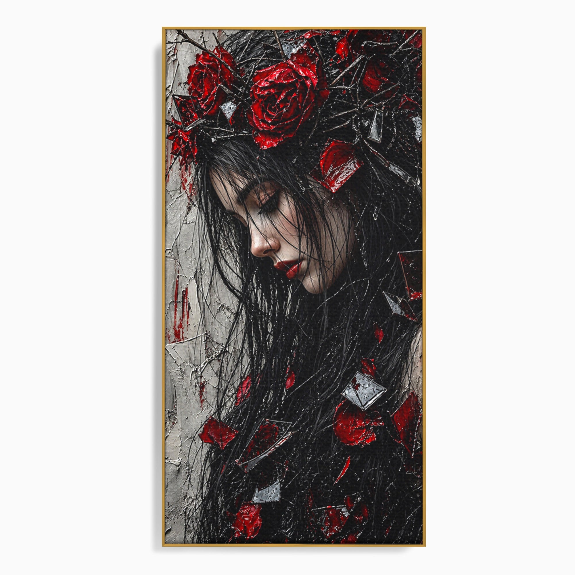 Tablou Canvas Premium LuxCanva® U1061, Fata Cu Trandafiri Rosii, Portret, Mister, Trandafiri, Dormitor, Culori Vibrante
