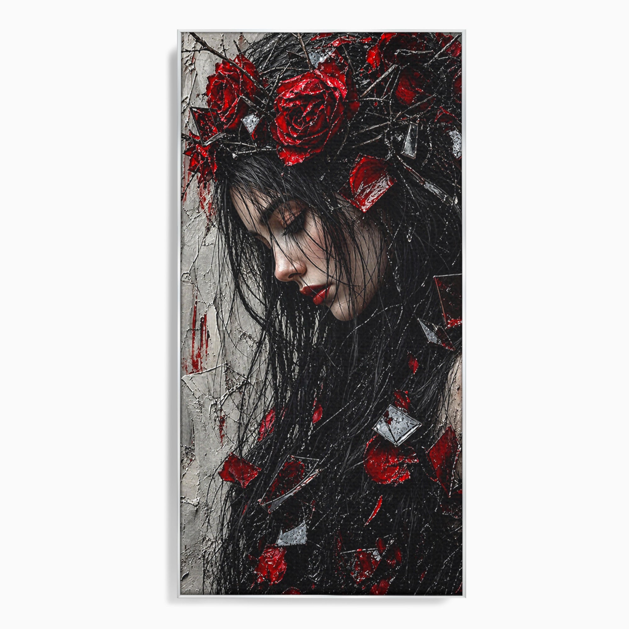 Tablou Canvas Premium LuxCanva® U1061, Fata Cu Trandafiri Rosii, Portret, Mister, Trandafiri, Dormitor, Culori Vibrante