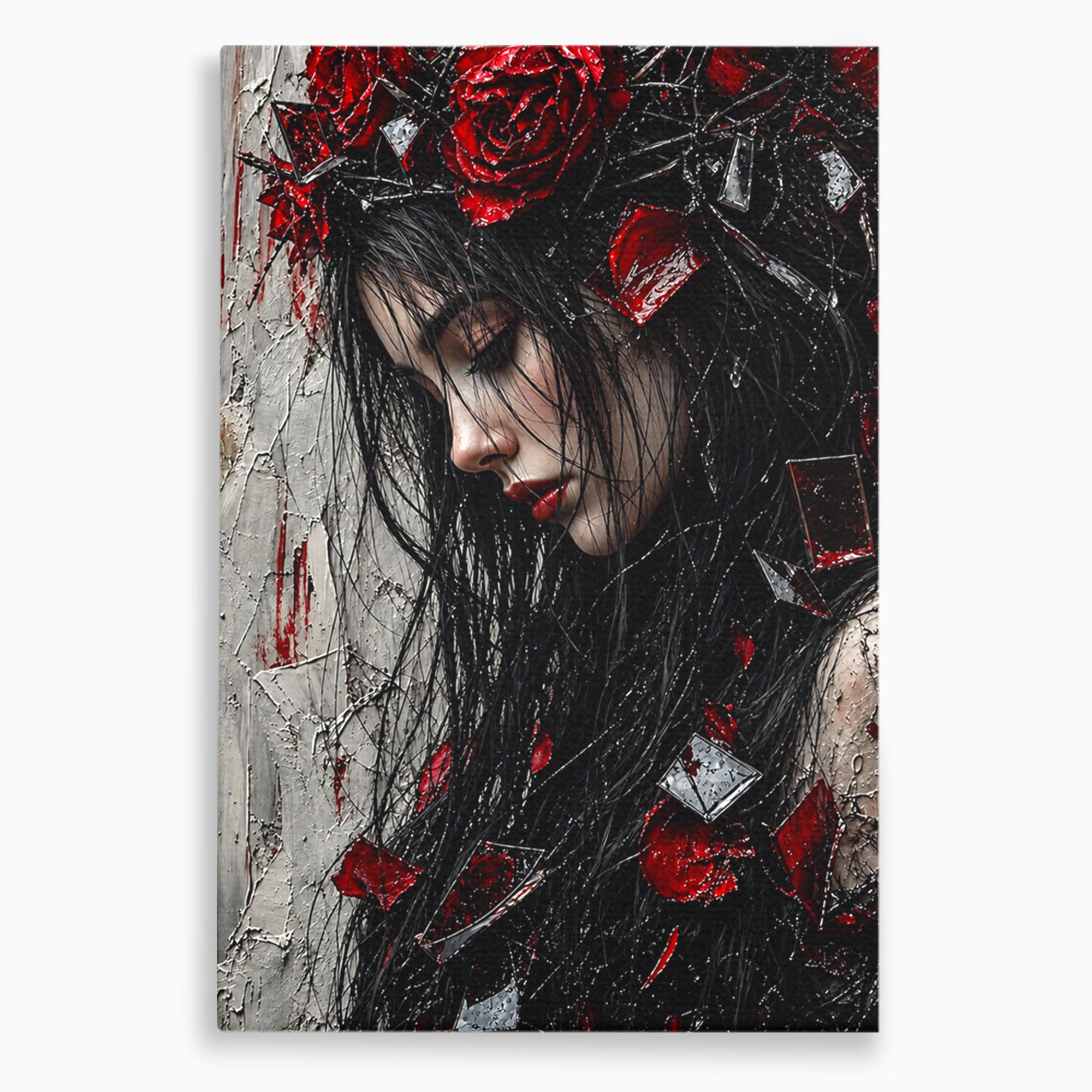 Tablou Canvas Premium LuxCanva® U1061, Fata Cu Trandafiri Rosii, Portret, Mister, Trandafiri, Dormitor, Culori Vibrante