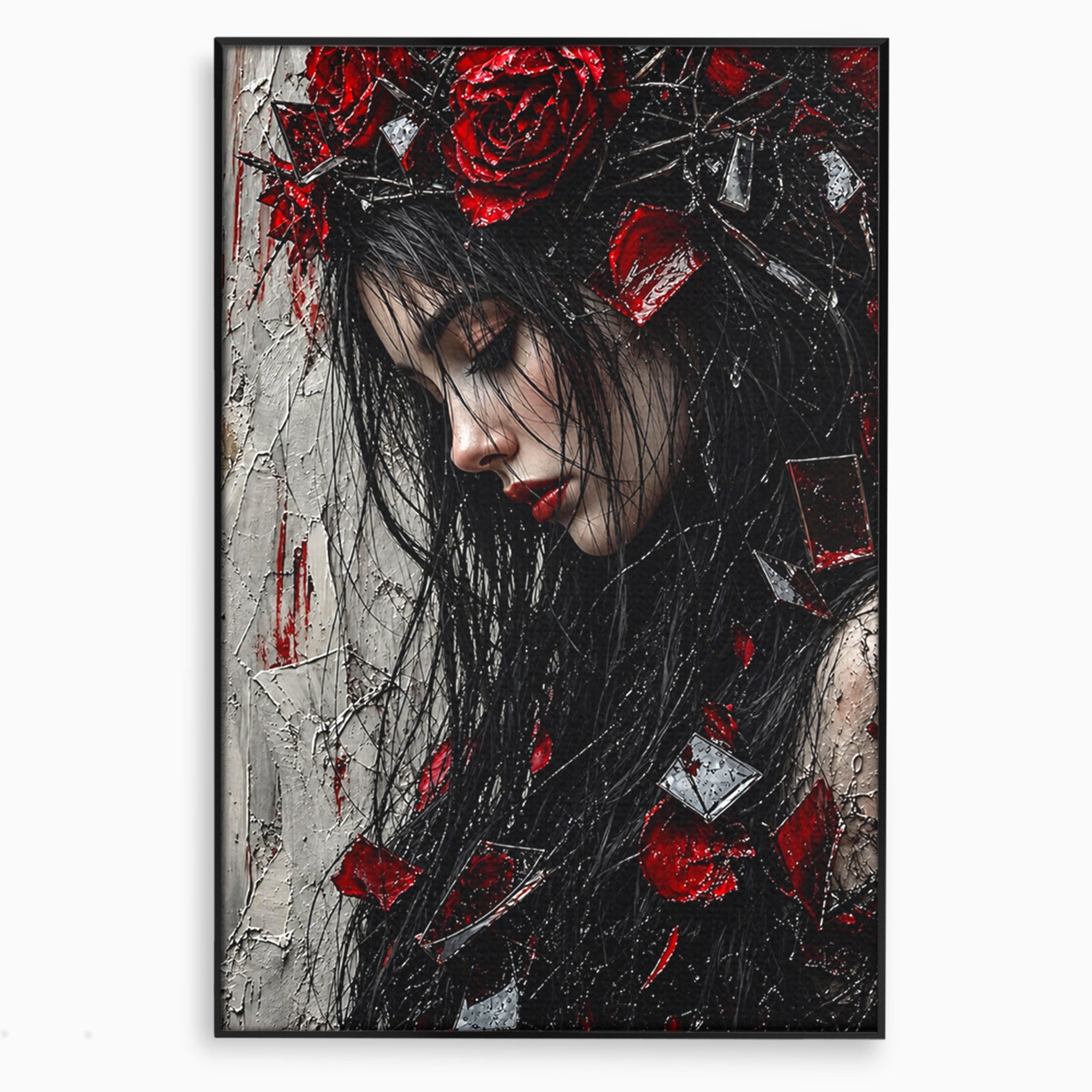 Tablou Canvas Premium LuxCanva® U1061, Fata Cu Trandafiri Rosii, Portret, Mister, Trandafiri, Dormitor, Culori Vibrante