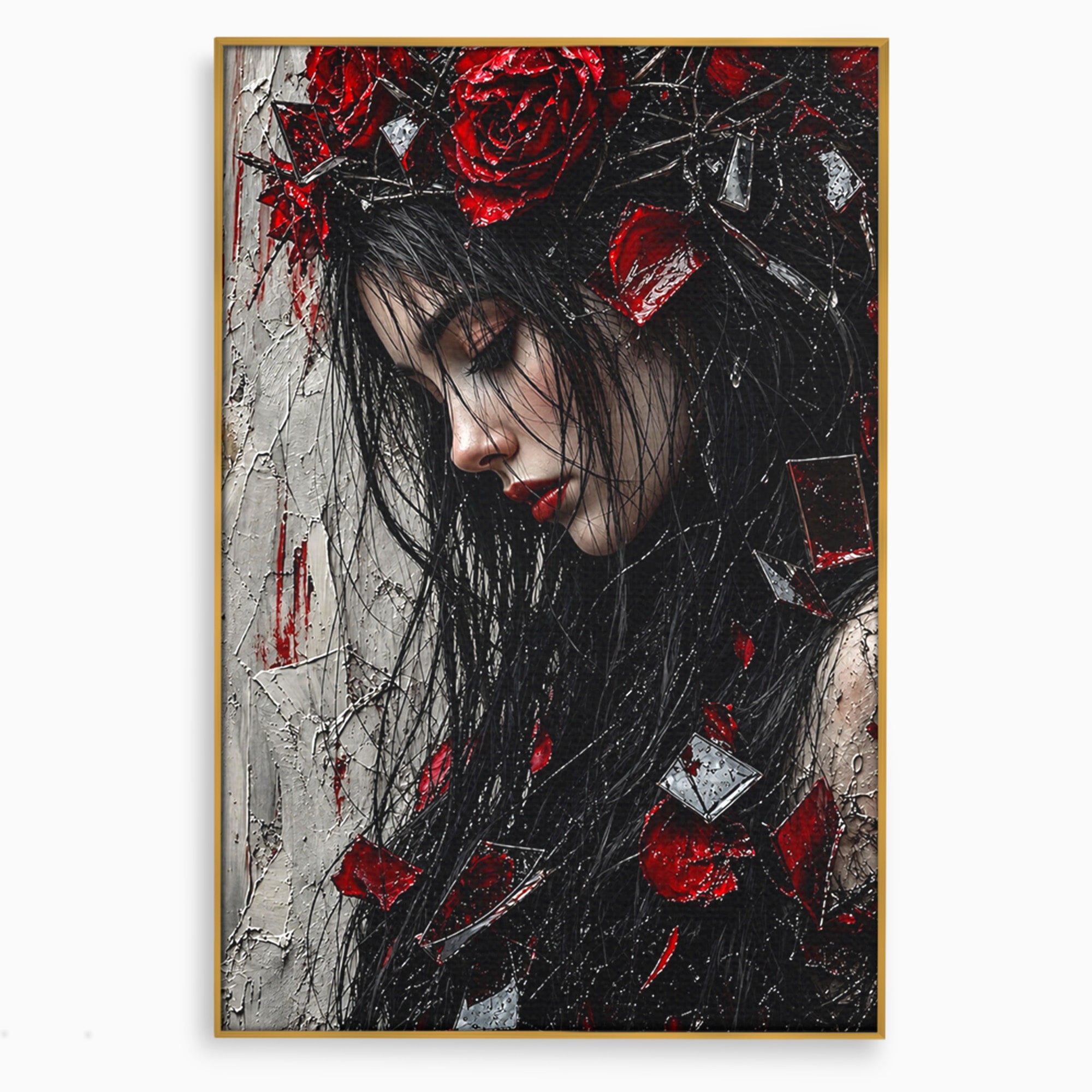 Tablou Canvas Premium LuxCanva® U1061, Fata Cu Trandafiri Rosii, Portret, Mister, Trandafiri, Dormitor, Culori Vibrante
